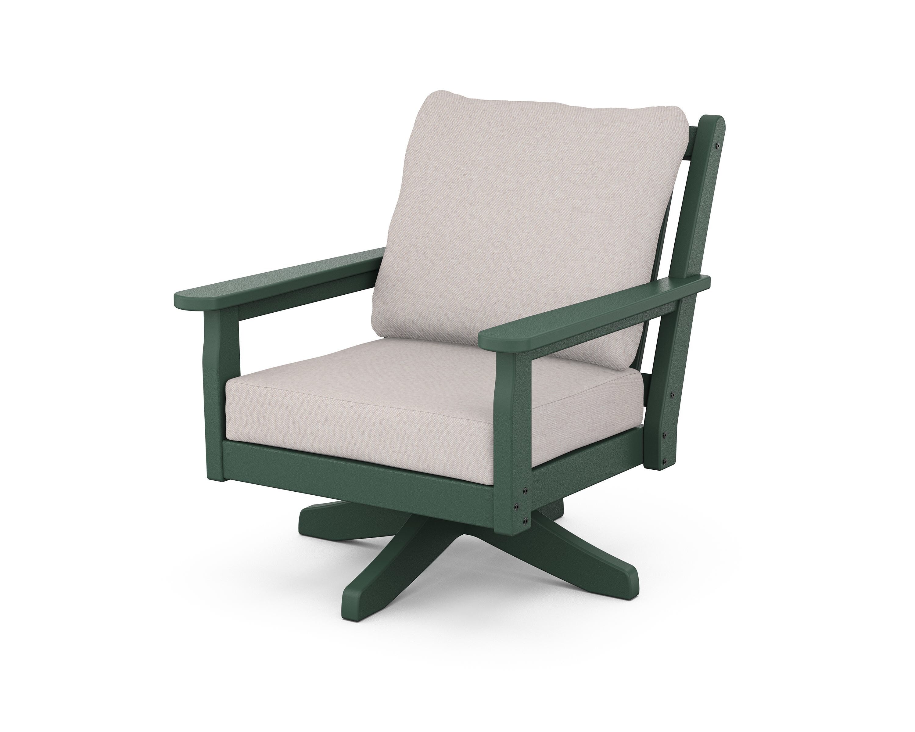 POLYWOOD Chippendale Deep Seating Swivel Chair in Green / Dune Burlap