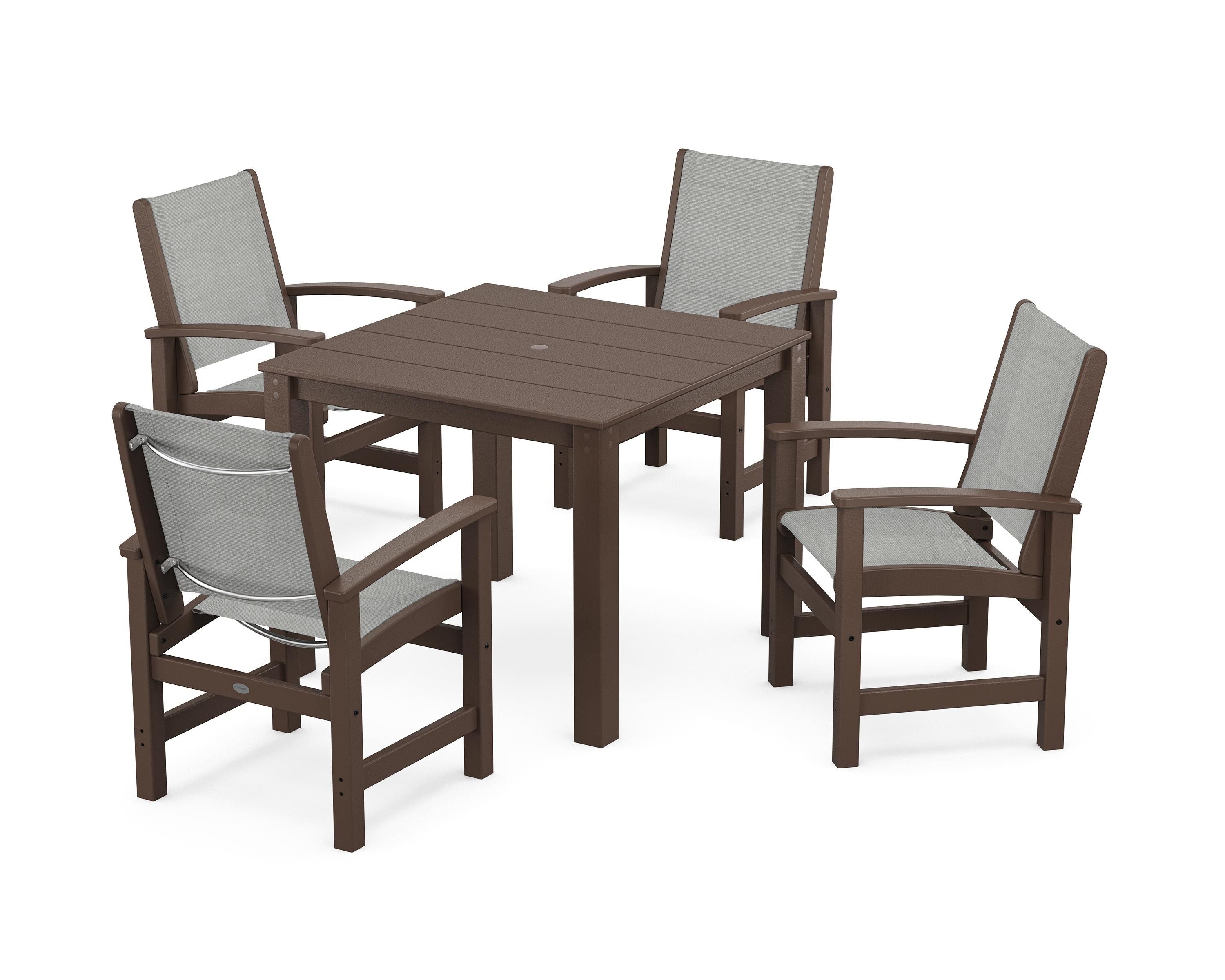 POLYWOOD Coastal 5-Piece Parsons Dining Set in Mahogany / Metallic Sling
