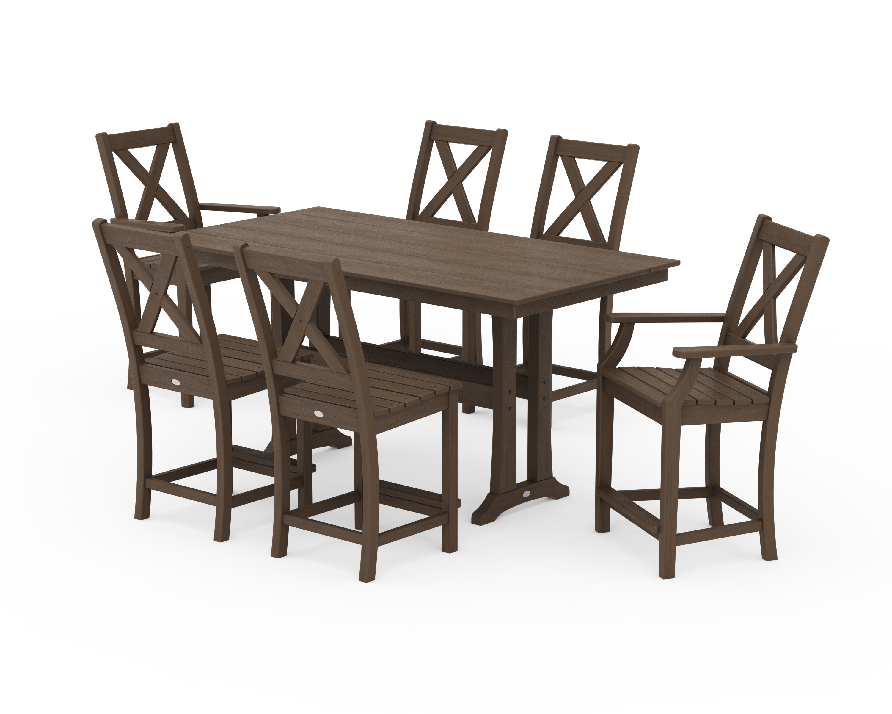POLYWOOD Braxton 7-Piece Farmhouse Trestle Counter Set in Kona