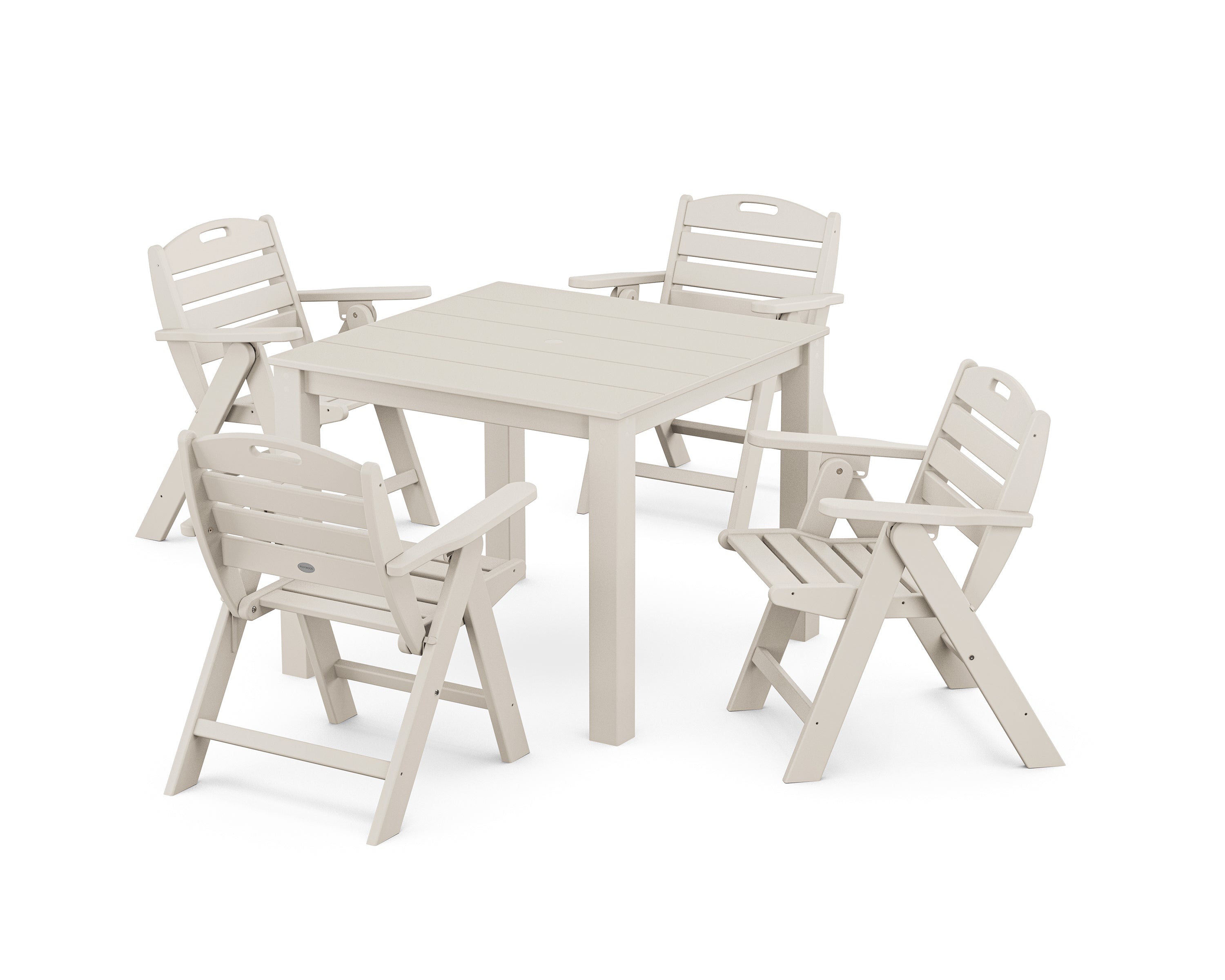 POLYWOOD Nautical Folding Lowback Chair 5-Piece Parsons Dining Set in Sand