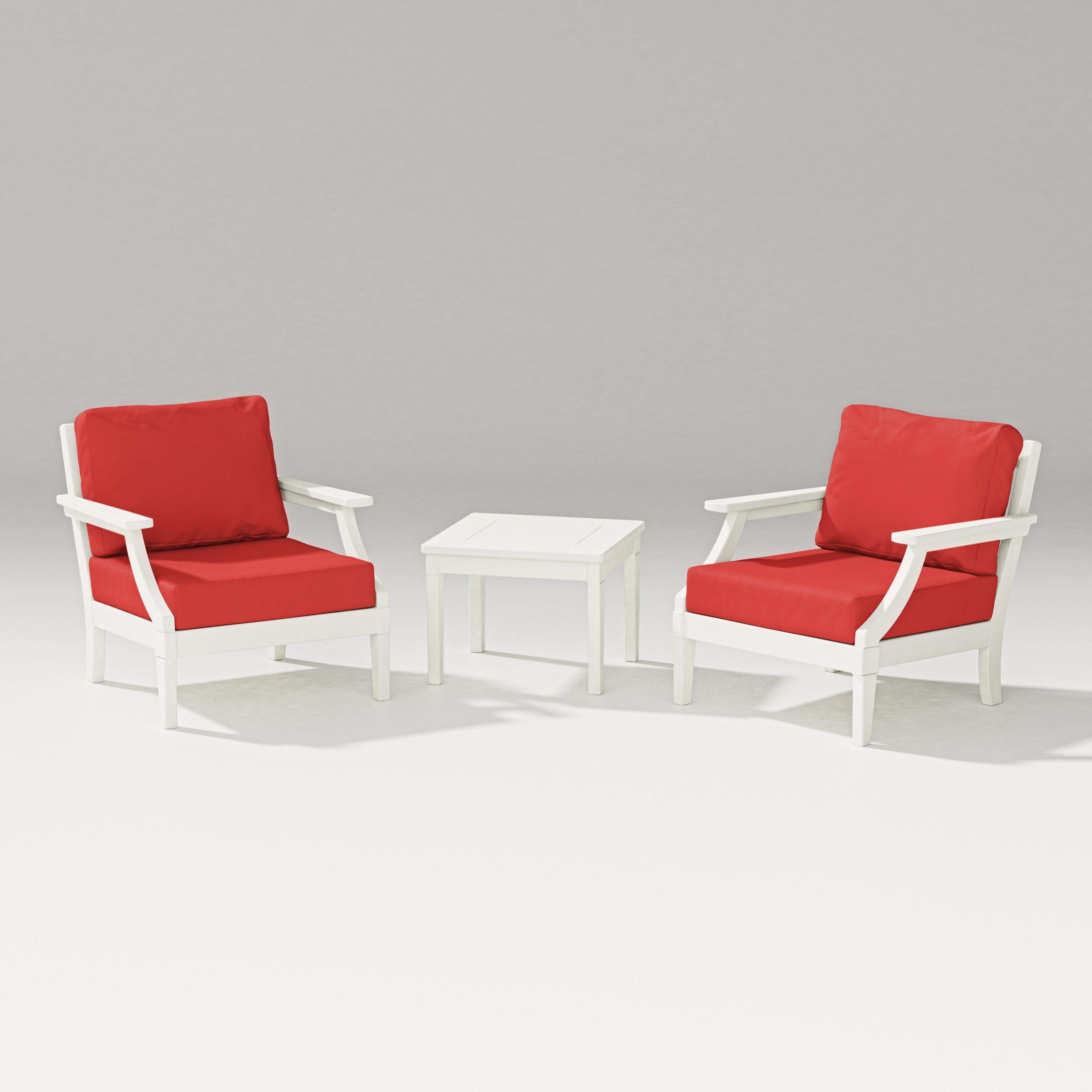 PW Designer Series Estate 3-Piece Lounge Chair Set in Vintage White / Crimson Linen