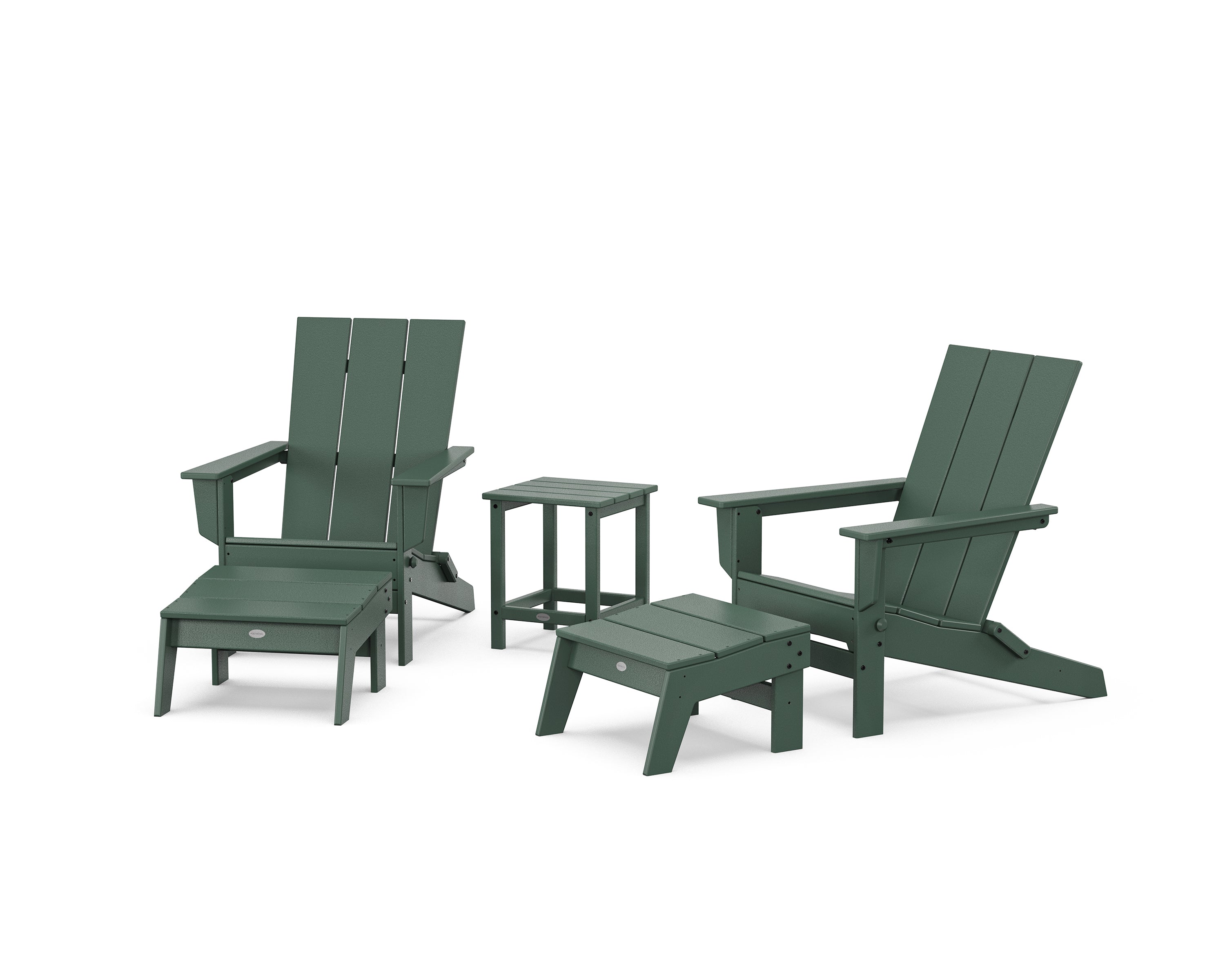 POLYWOOD 5-Piece Modern Studio Folding Adirondack Set with Ottomans and Side Table in Green