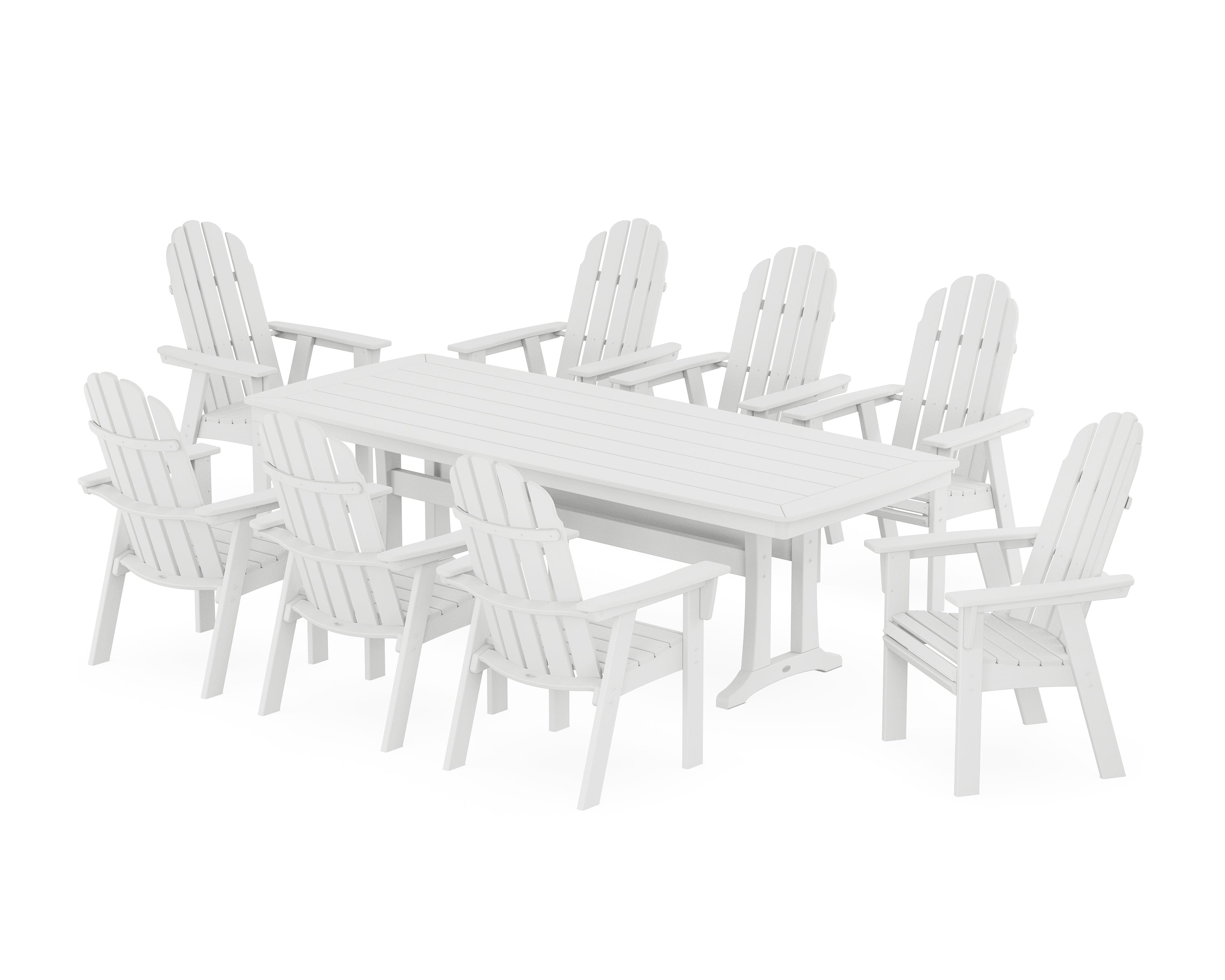 POLYWOOD® Vineyard Curveback Adirondack 9-Piece Dining Set with Trestle Legs in White