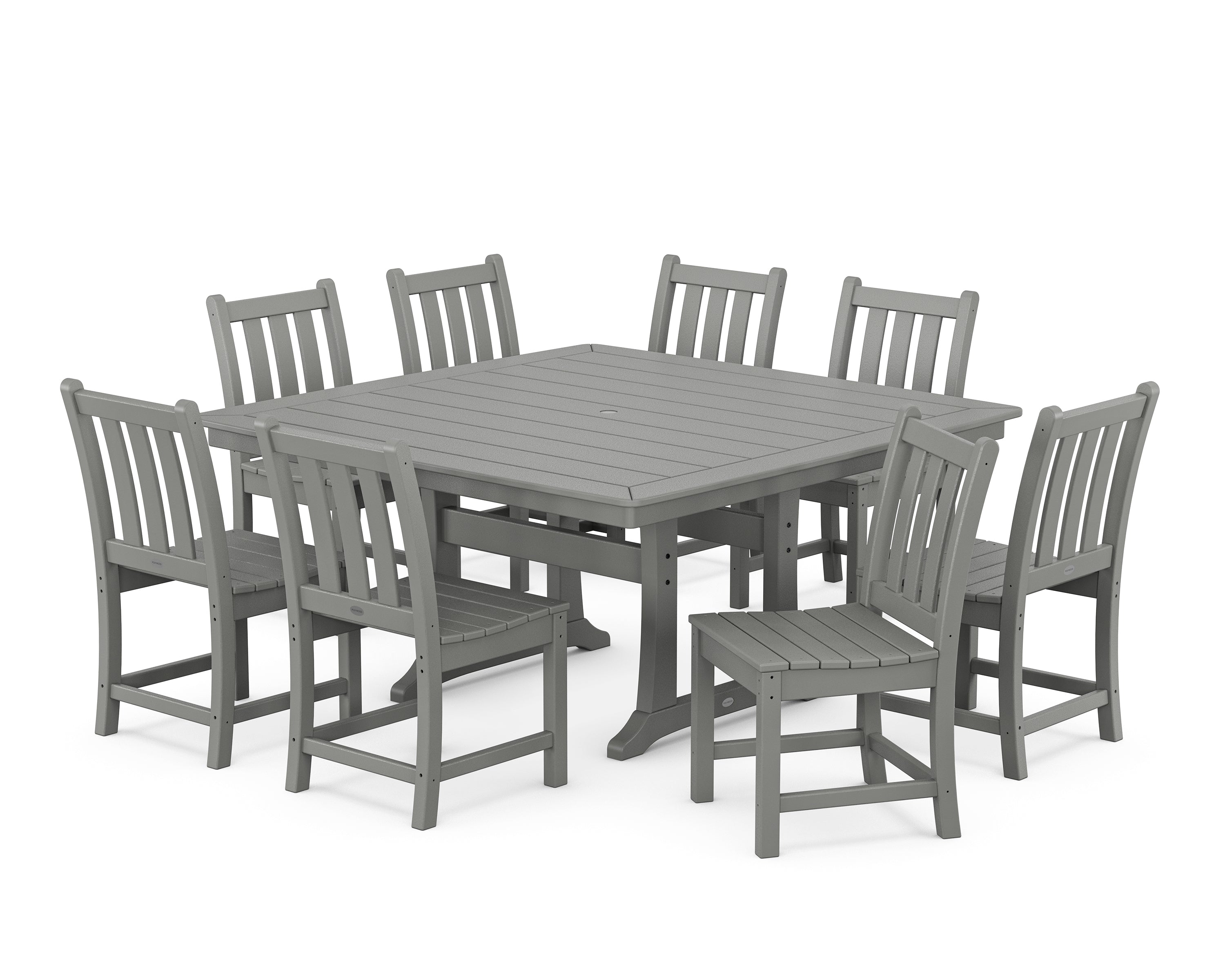 POLYWOOD Traditional Garden 9-Piece Nautical Trestle Dining Set in Slate Grey