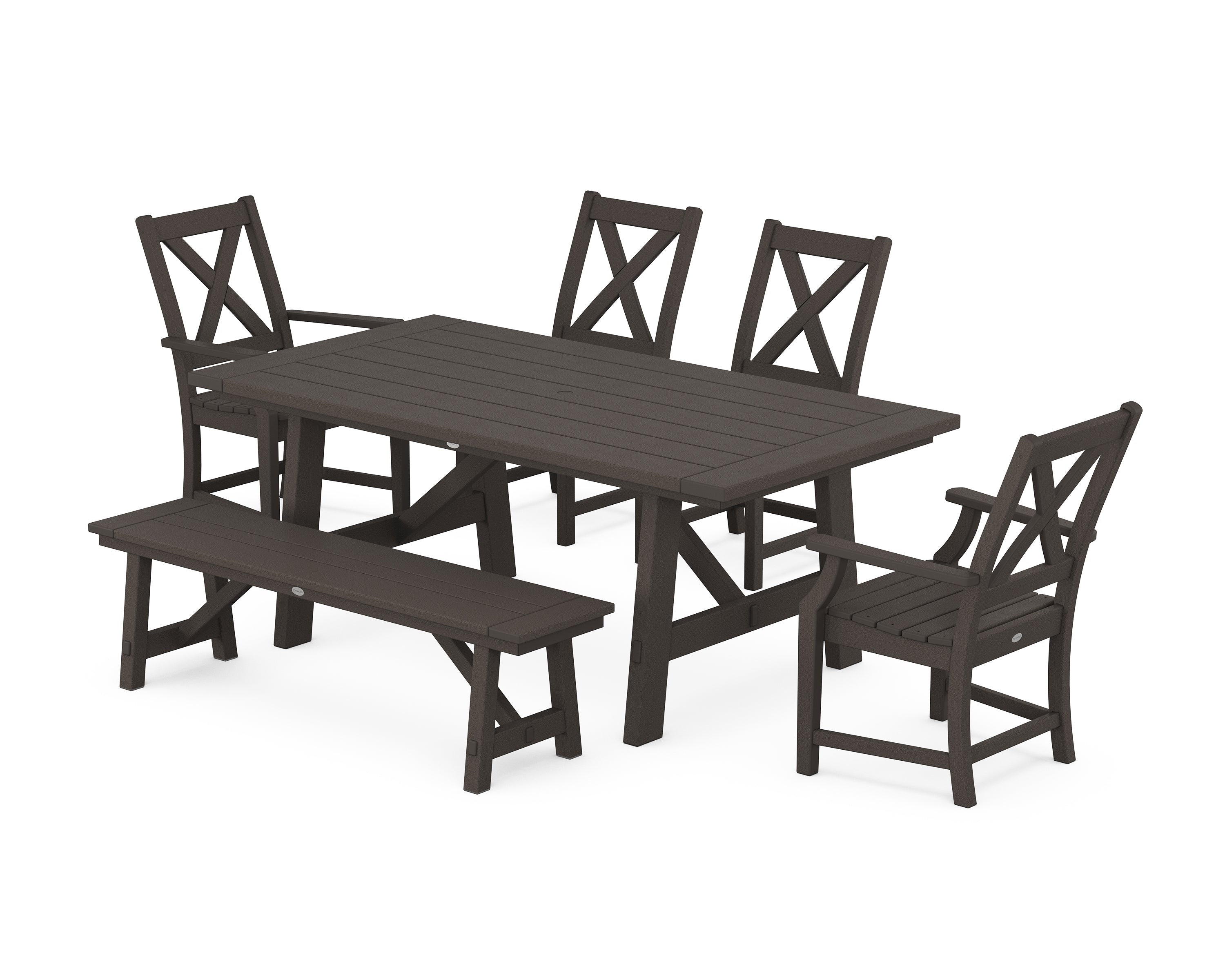 POLYWOOD Braxton 6-Piece Rustic Farmhouse Dining Set With Trestle Legs in Vintage Coffee