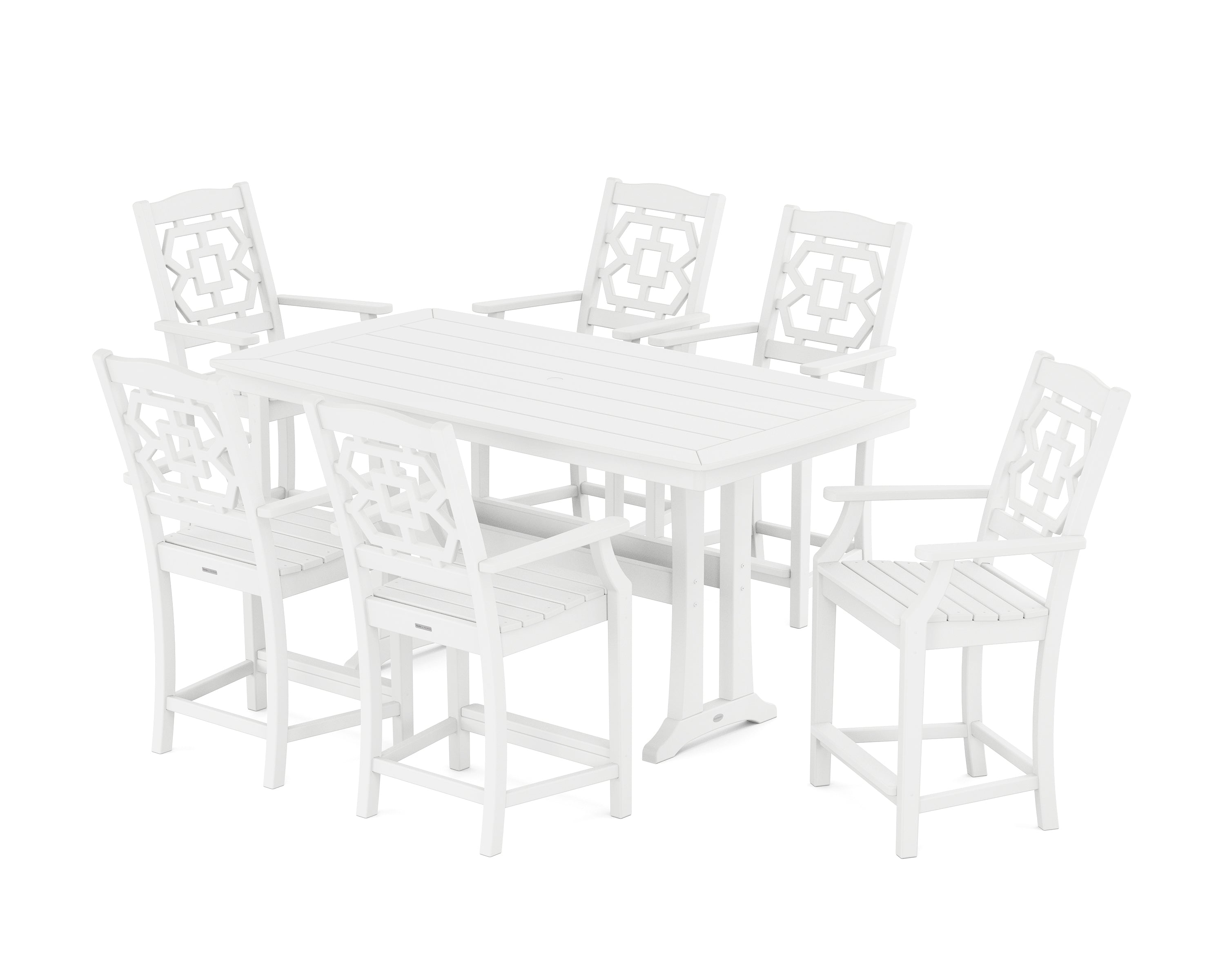 Martha Stewart by POLYWOOD® Chinoiserie Arm Chair 7-Piece Counter Set with Trestle Legs in White