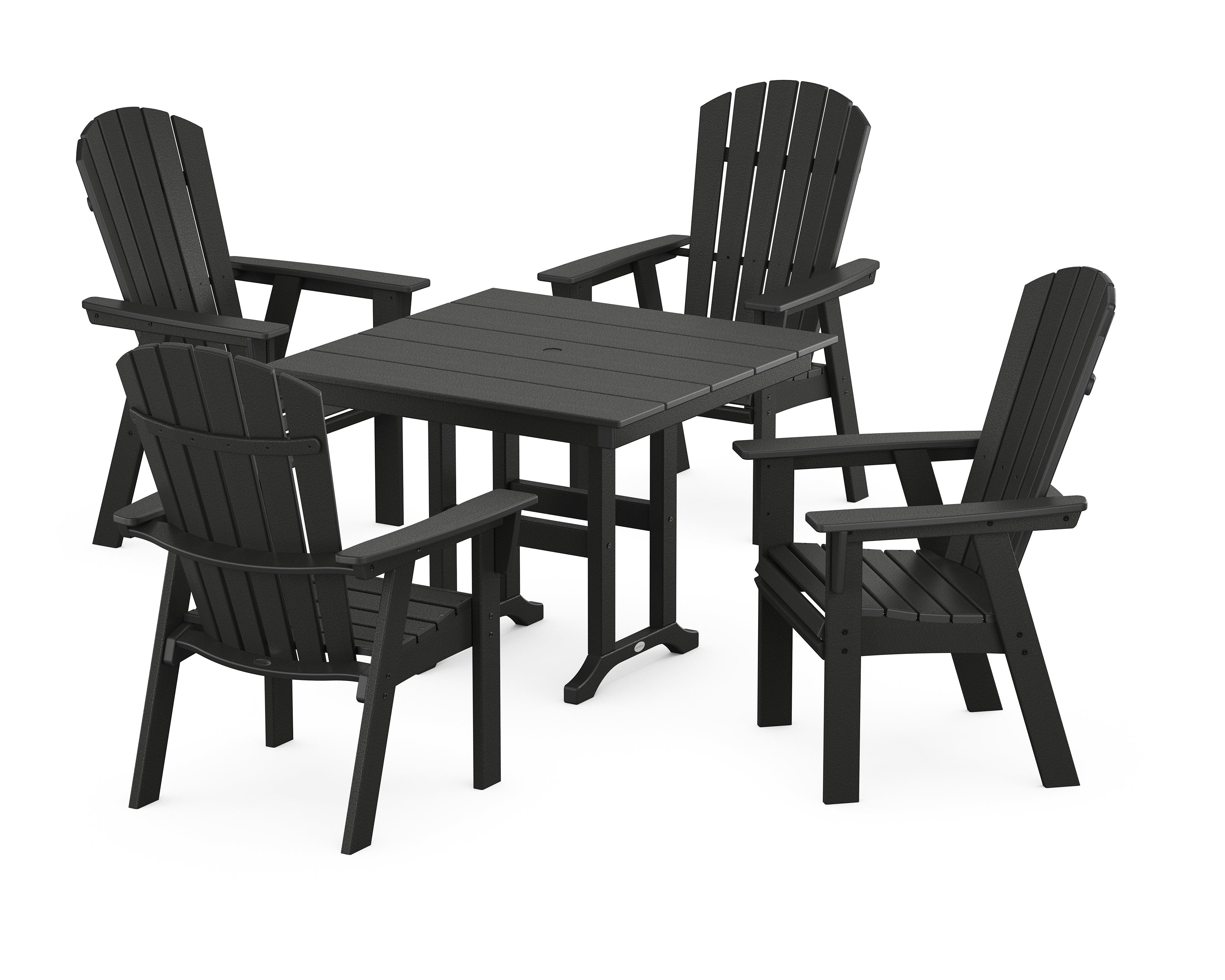 POLYWOOD® Nautical Curveback Adirondack 5-Piece Farmhouse Dining Set in Black