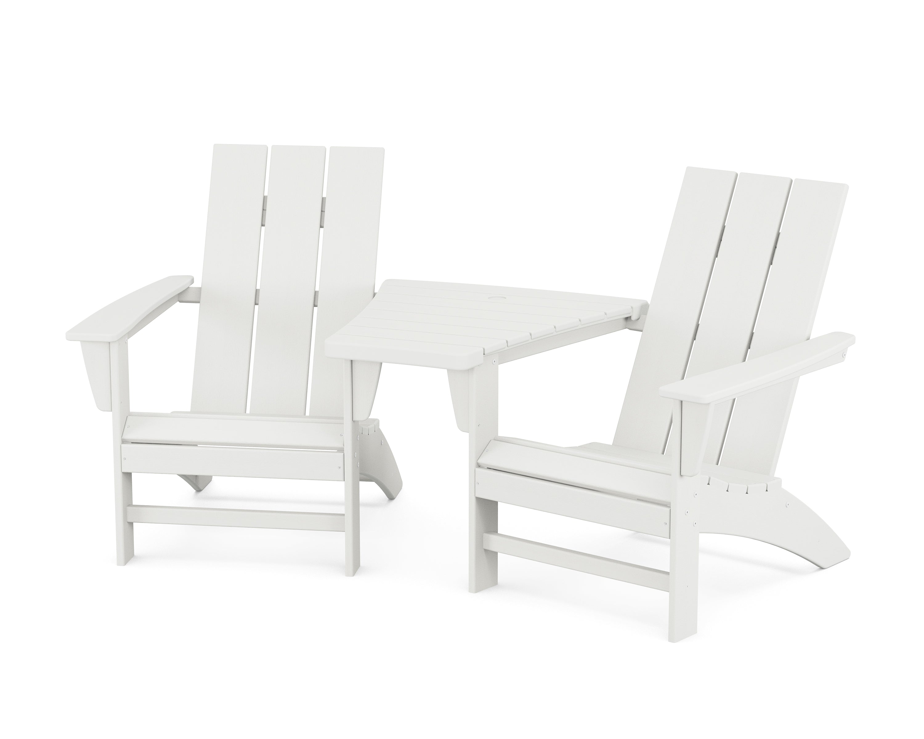 POLYWOOD® Modern 3-Piece Adirondack Set with Angled Connecting Table in Vintage White