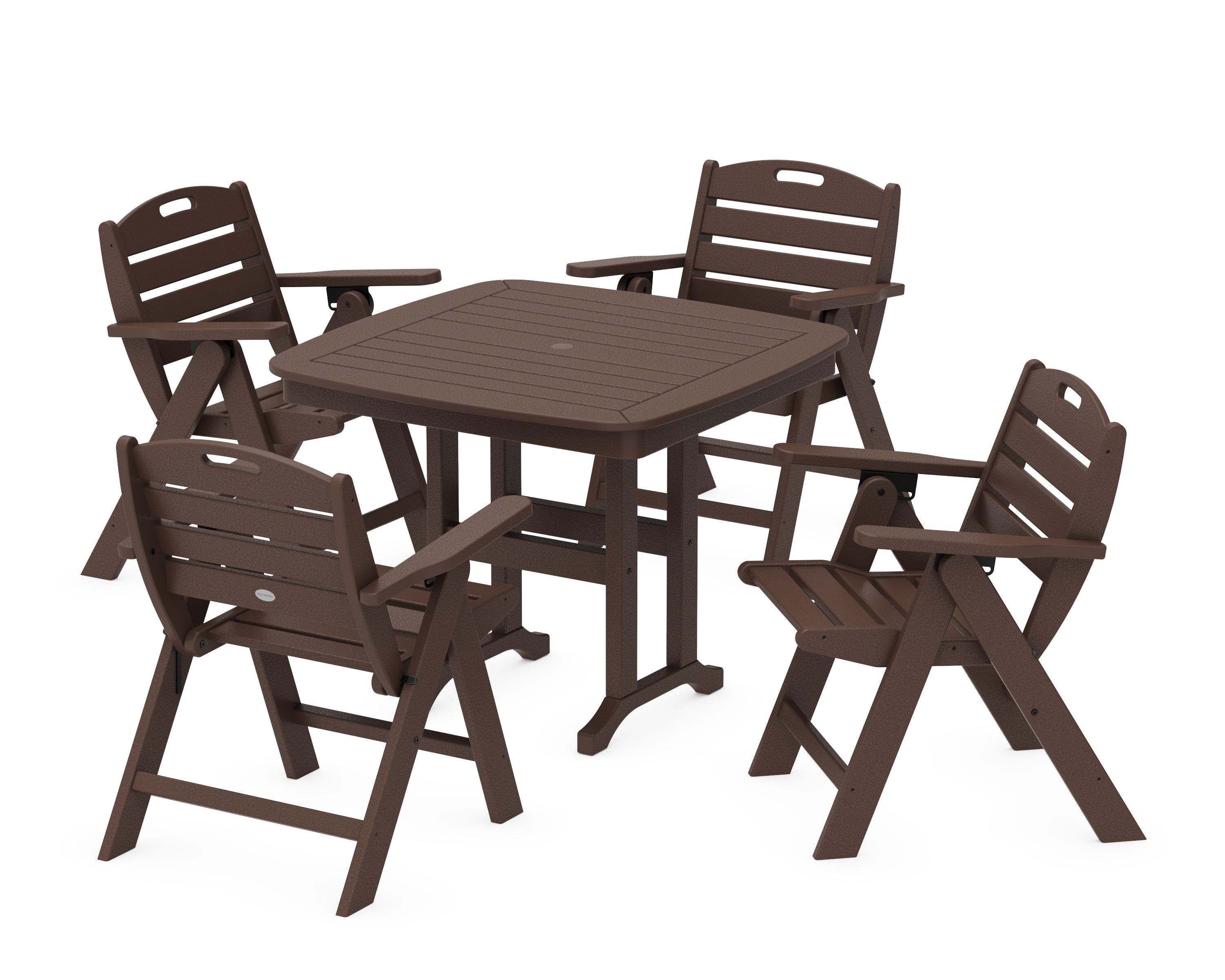 POLYWOOD Nautical Folding Lowback Chair 5-Piece Dining Set in Mahogany