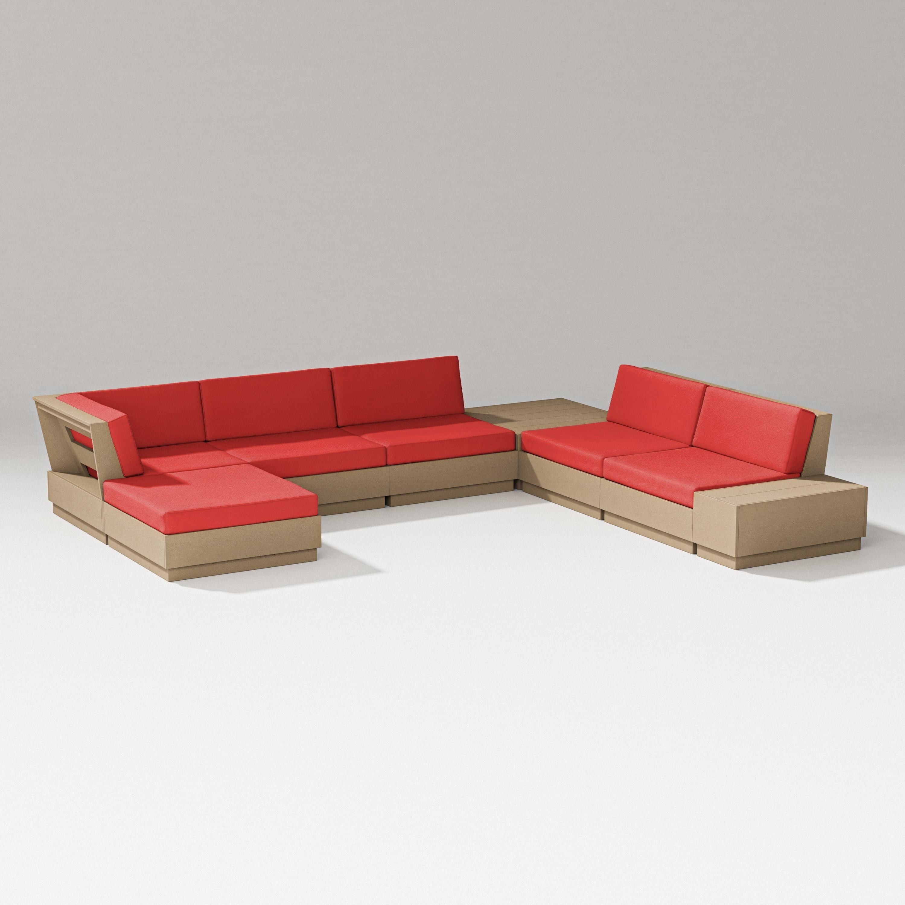PW Designer Series Elevate 8-Piece Corner Sectional in Vintage Sahara / Crimson Linen