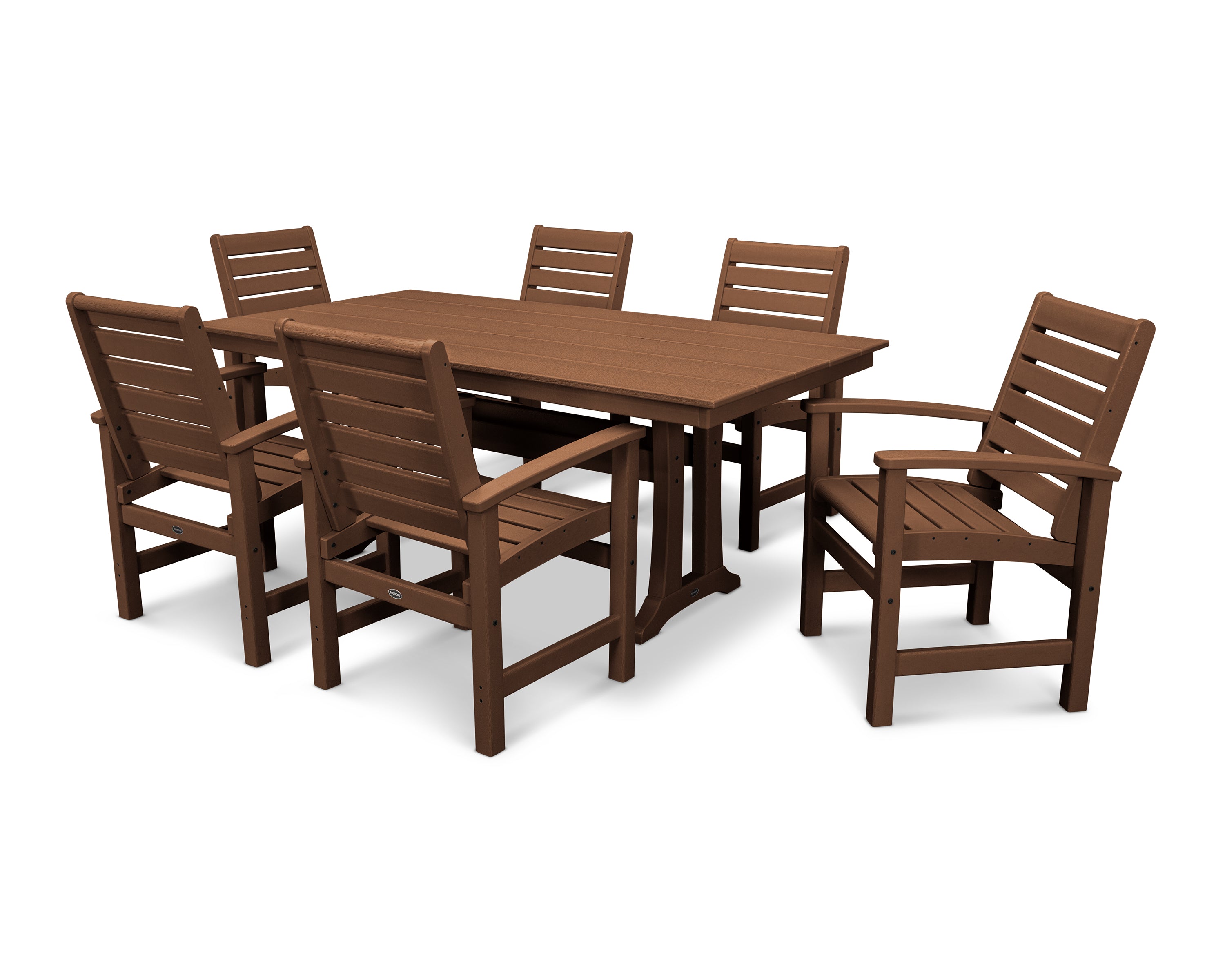 POLYWOOD Signature 7-Piece Farmhouse Dining Set with Trestle Legs in Teak