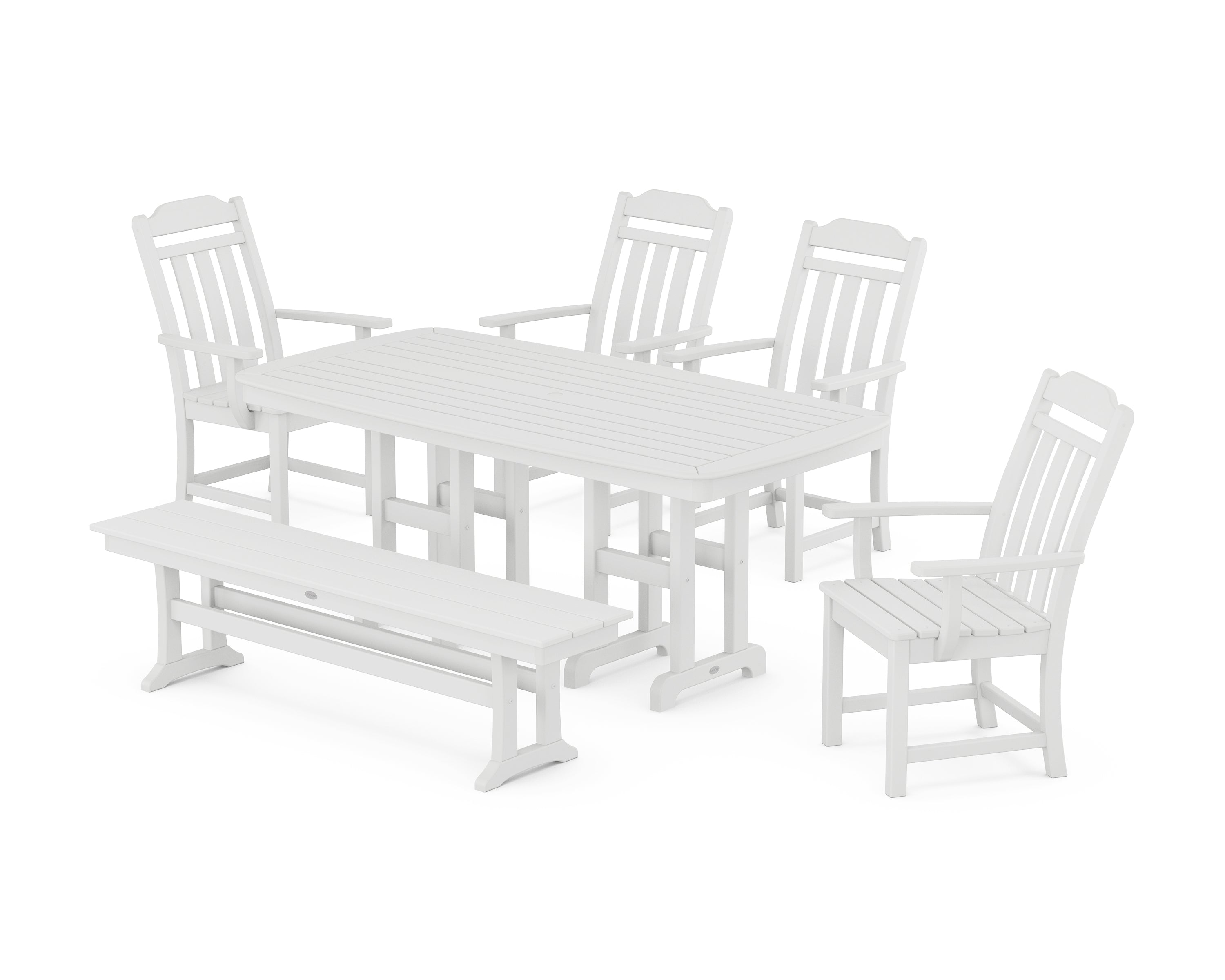 Polywood Country Living 6-Piece Dining Set with Bench in White