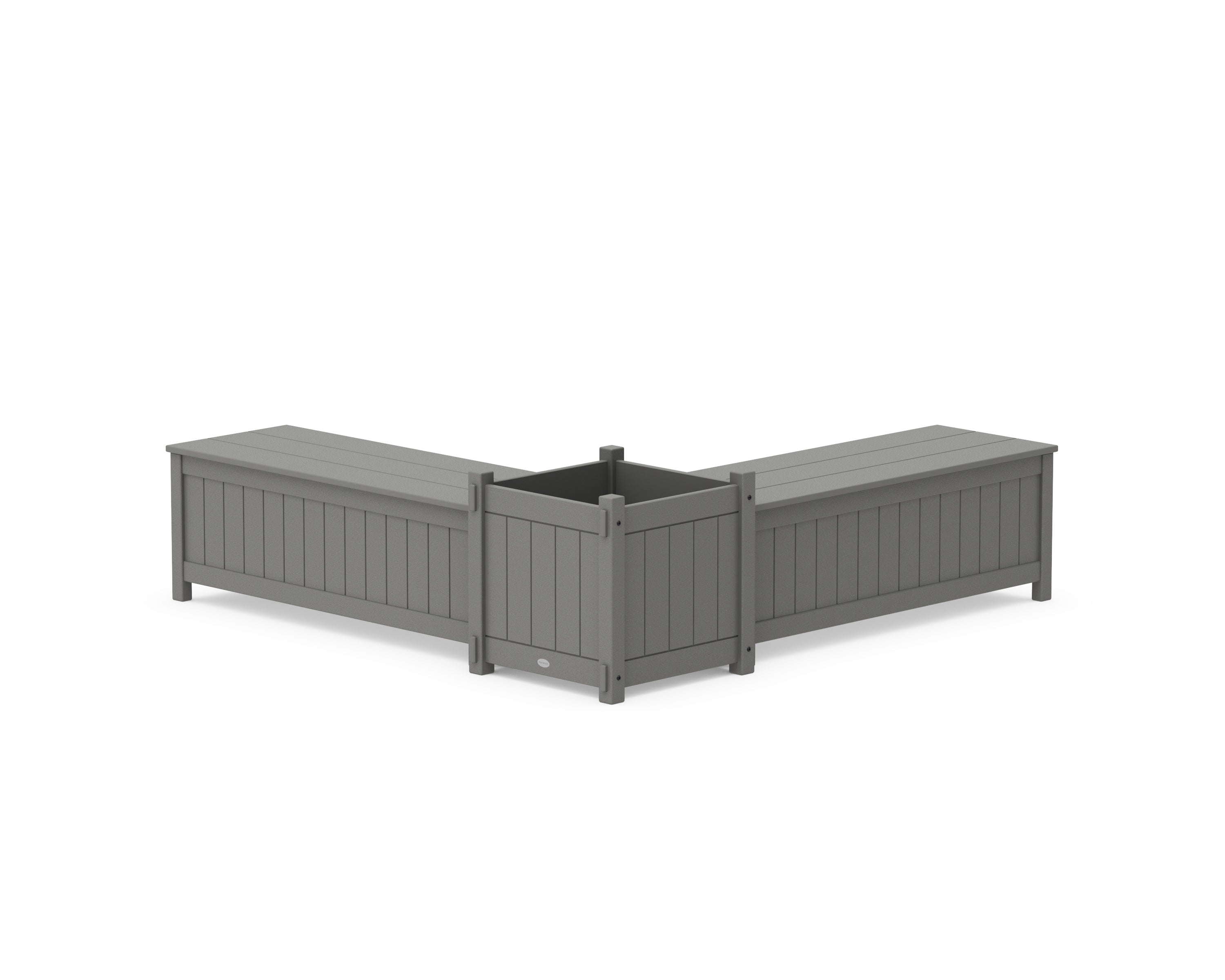 POLYWOOD 48" Vineyard L- Shaped Planter Storage Bench Set- Large in Slate Grey