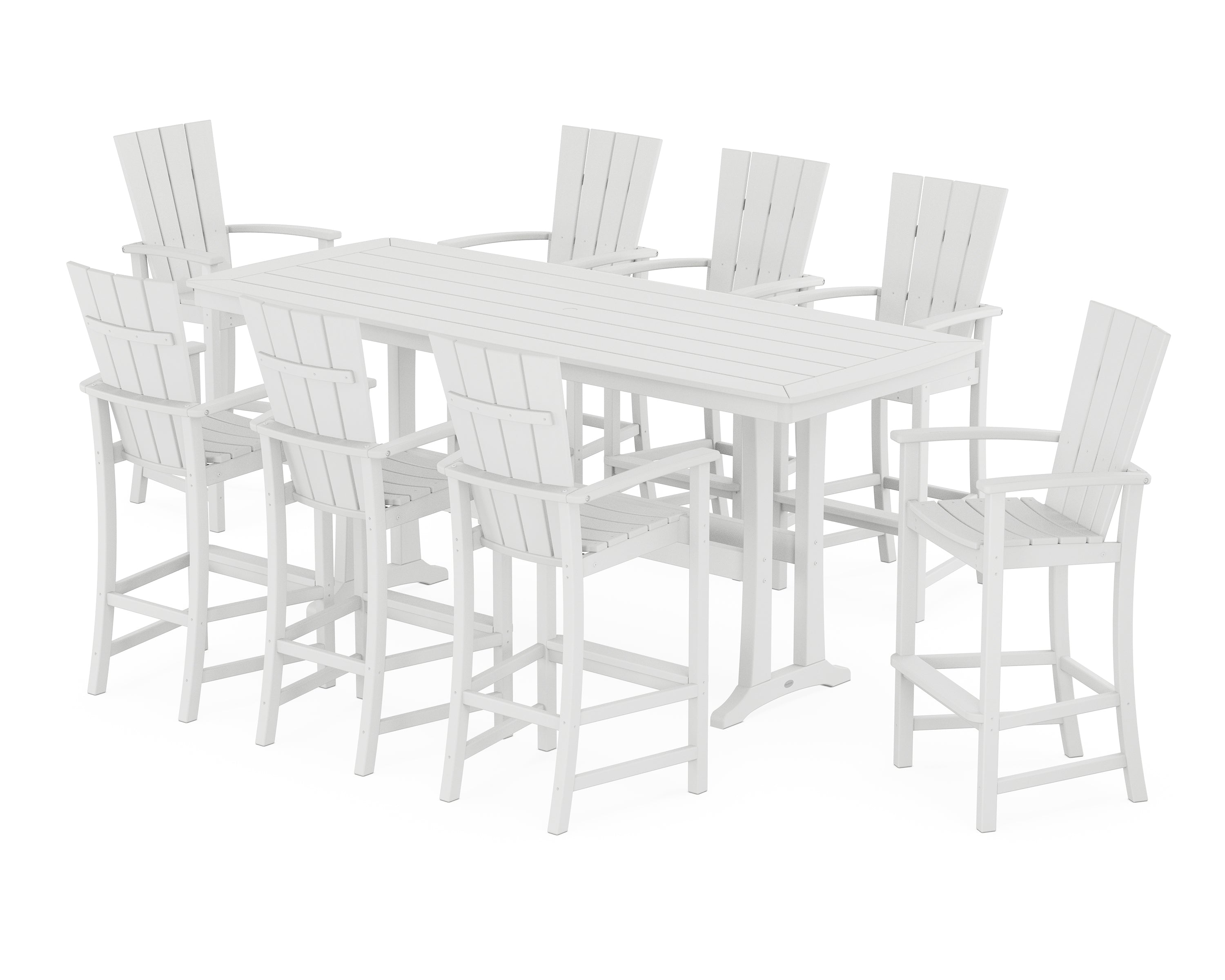 POLYWOOD Quattro Adirondack 9-Piece Bar Set with Trestle Legs in White