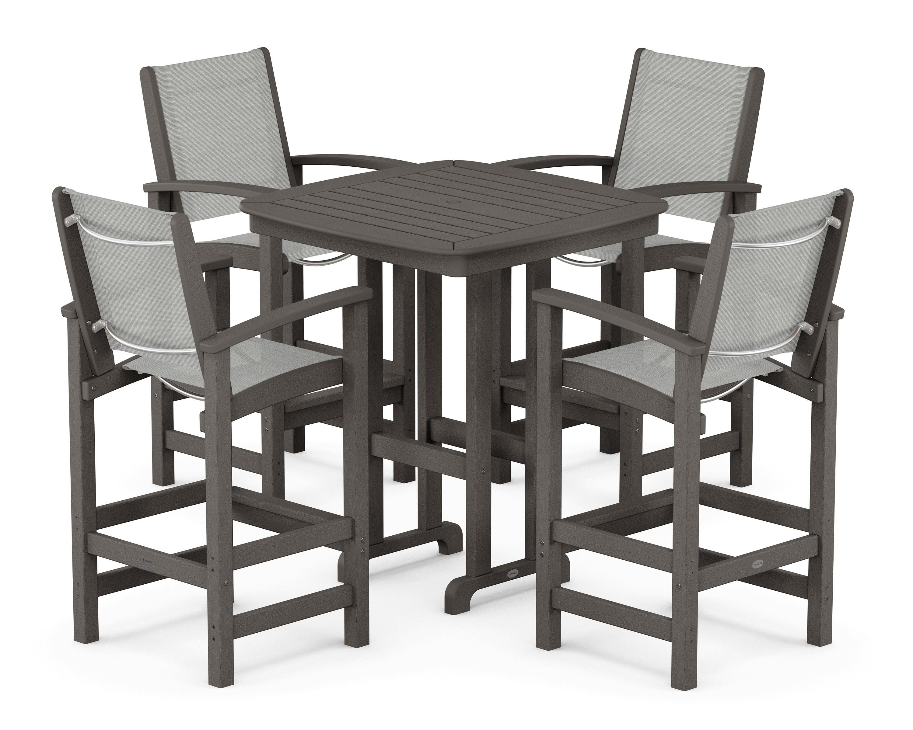 POLYWOOD Coastal 5-Piece Bar Set in Vintage Coffee / Metallic Sling