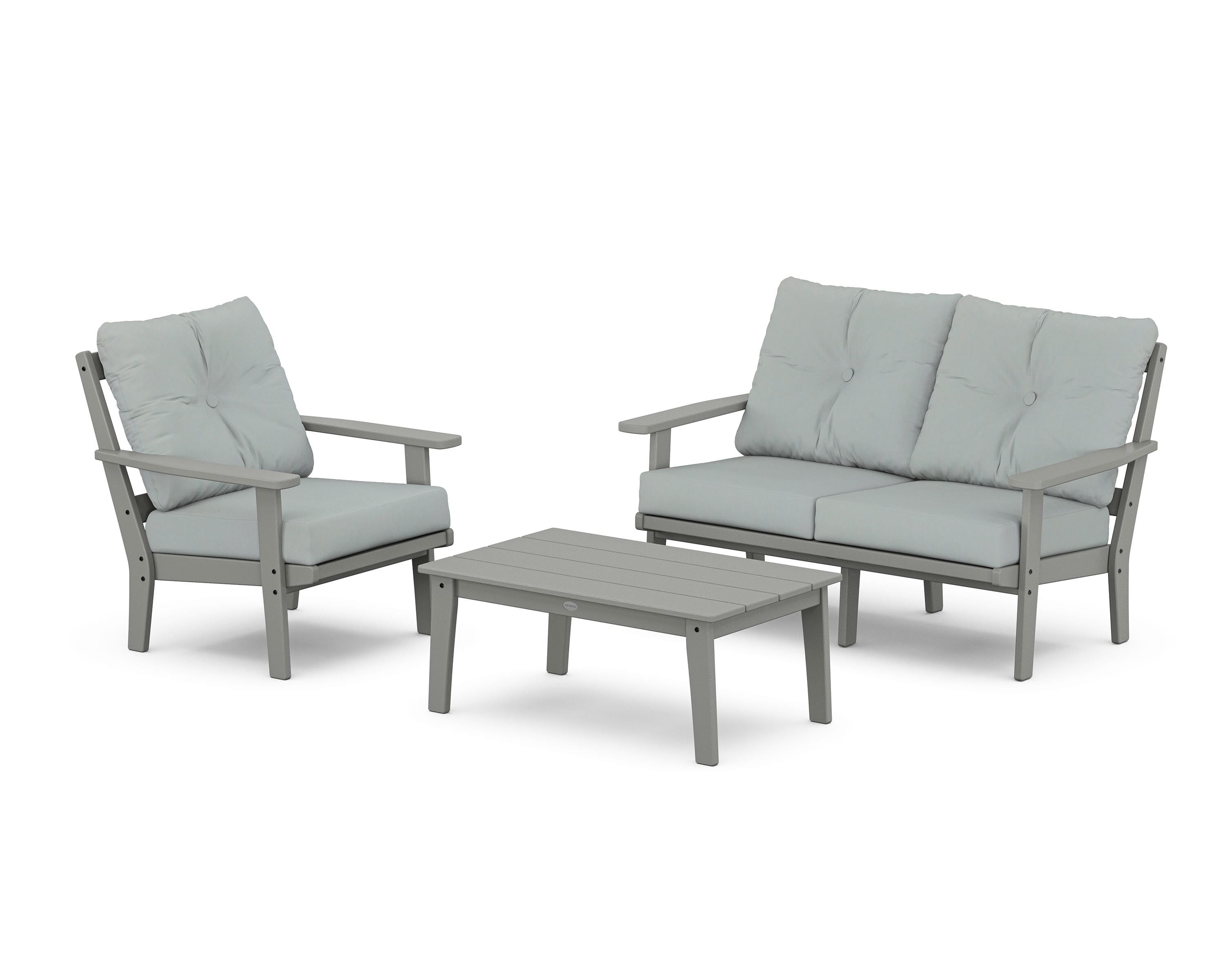 POLYWOOD Prairie 3-Piece Deep Seating Set with Loveseat in Slate Grey / Spa