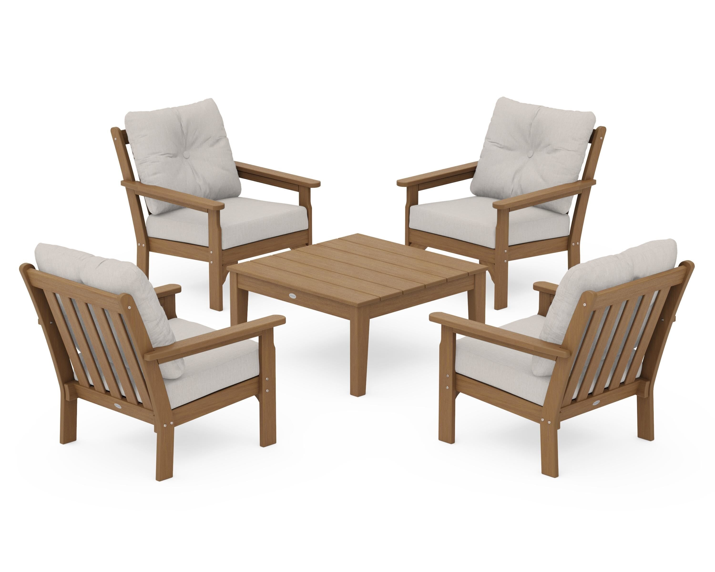 POLYWOOD Vineyard 5-Piece Deep Seating Conversation Set in Natural / Cast Ash