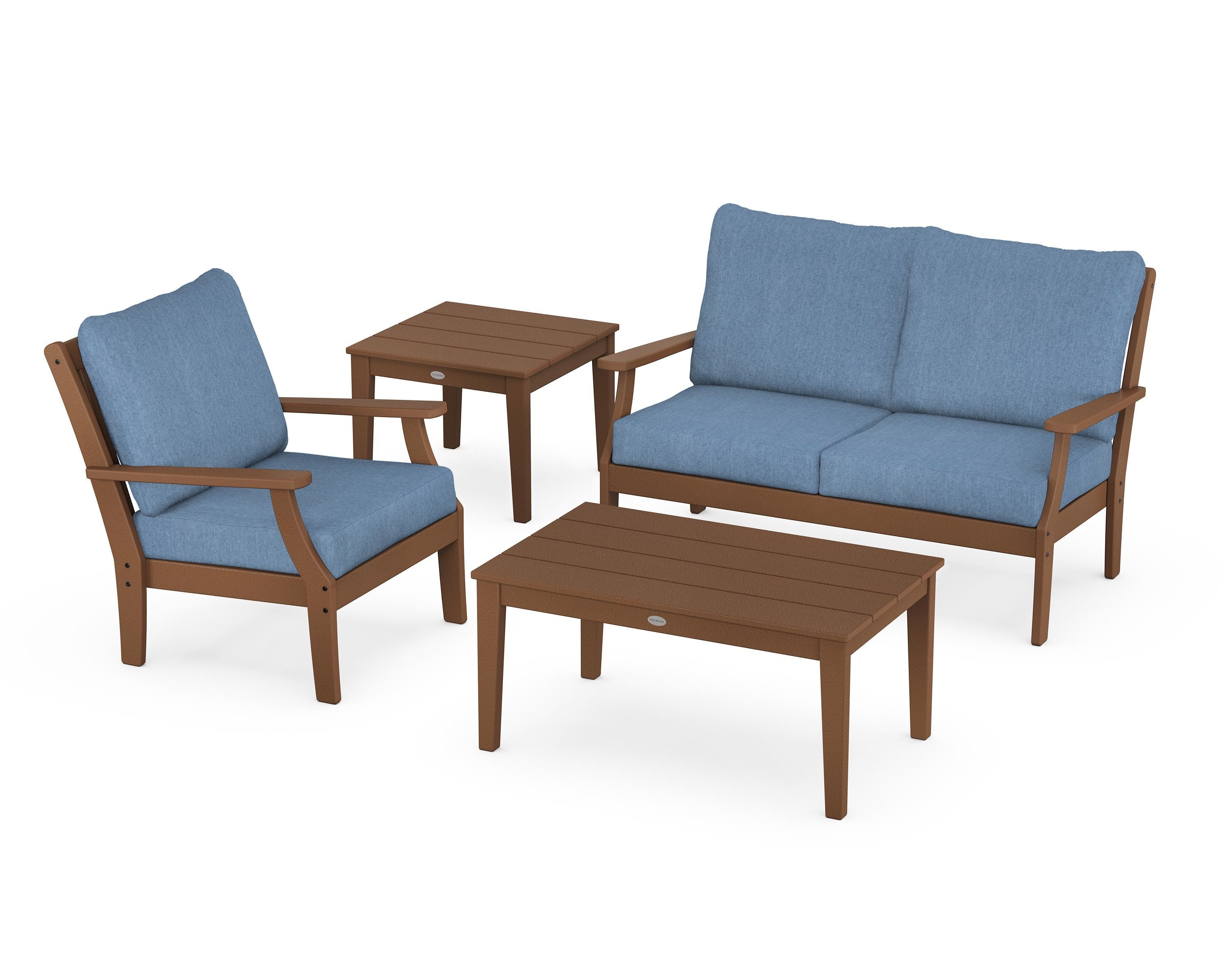 POLYWOOD Braxton 4-Piece Deep Seating Set in Teak / Sky Blue