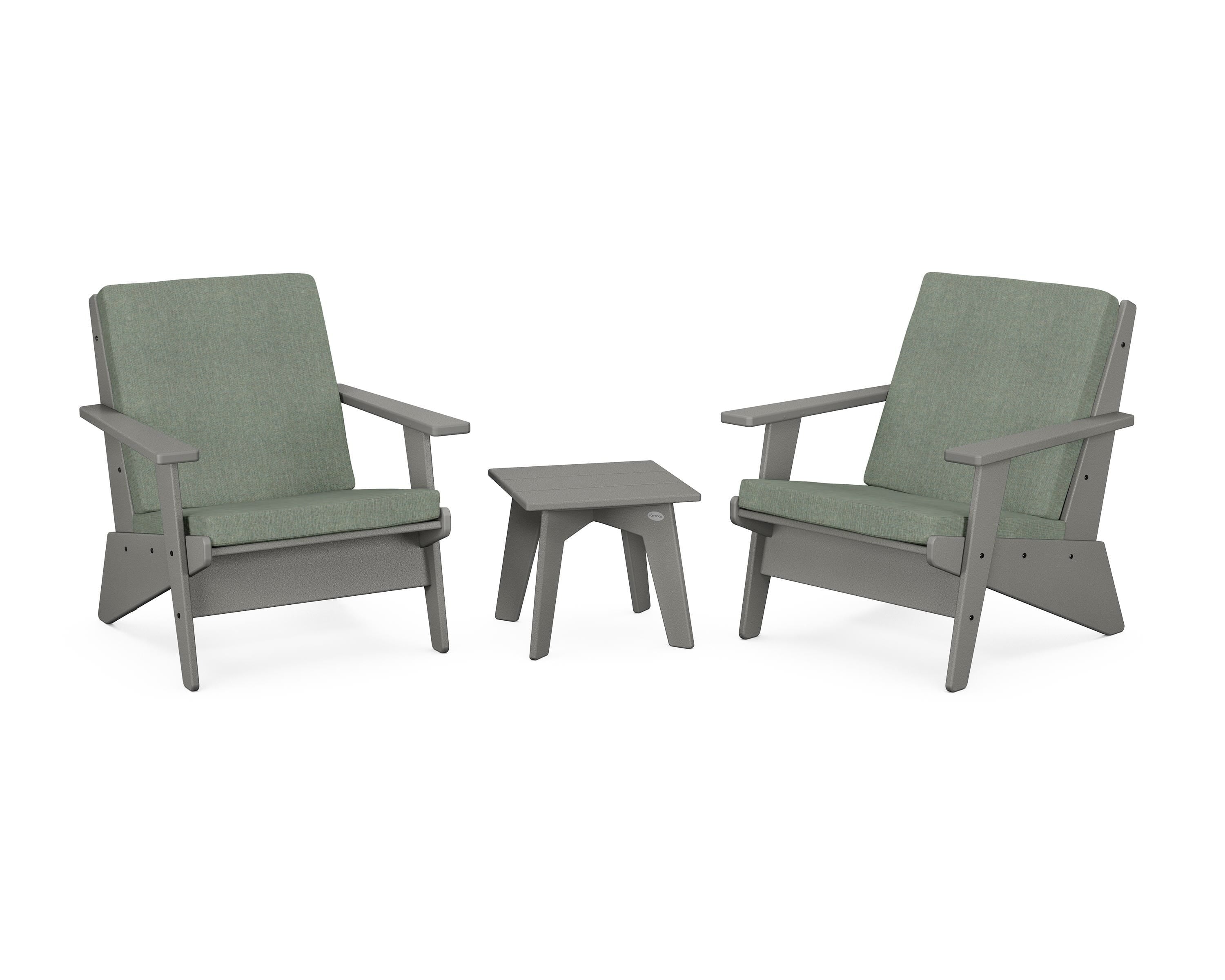 POLYWOOD Riviera Modern Lounge 3-Piece Set in Slate Grey / Cast Sage