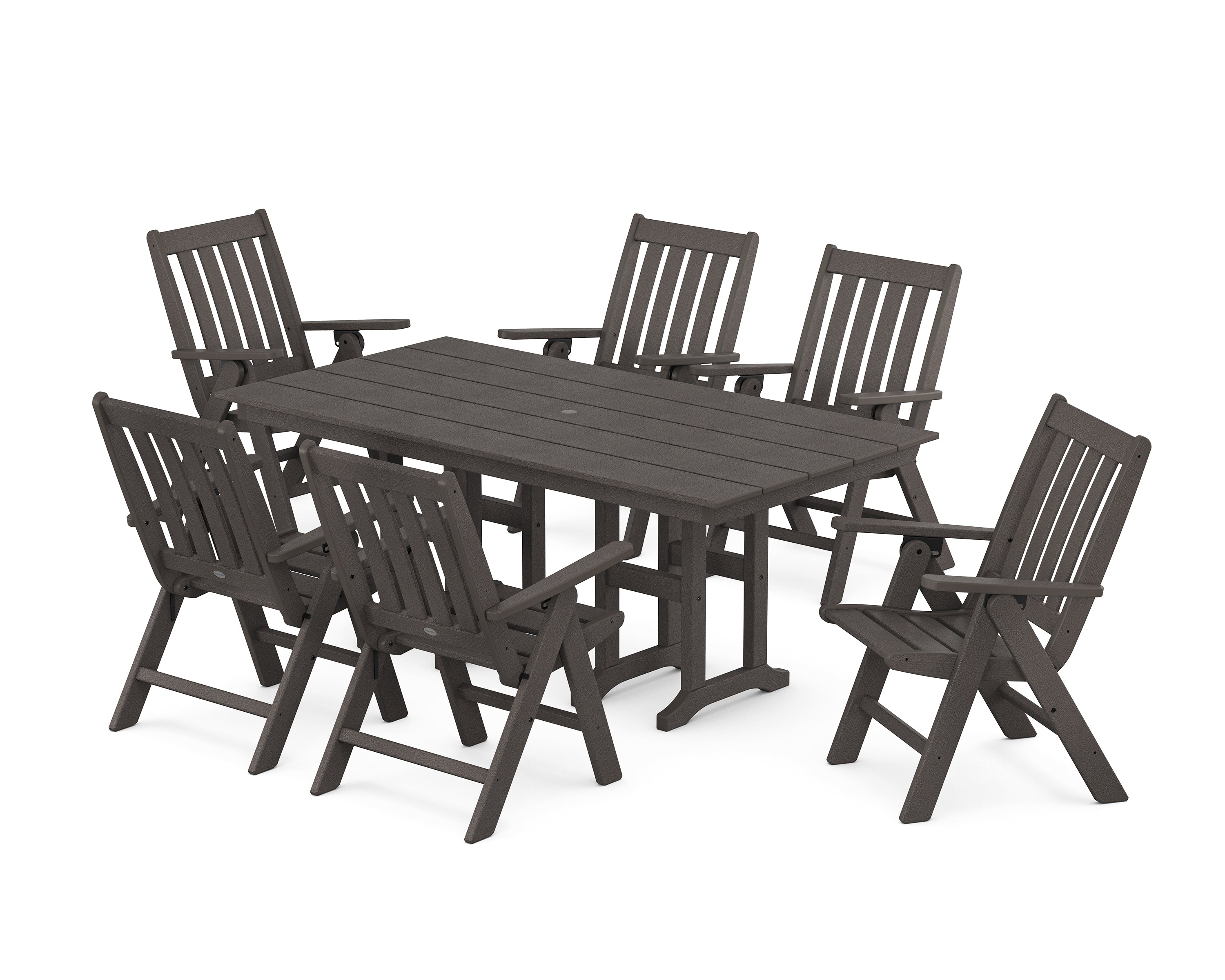 POLYWOOD Vineyard Folding Chair 7-Piece Farmhouse Dining Set in Vintage Coffee