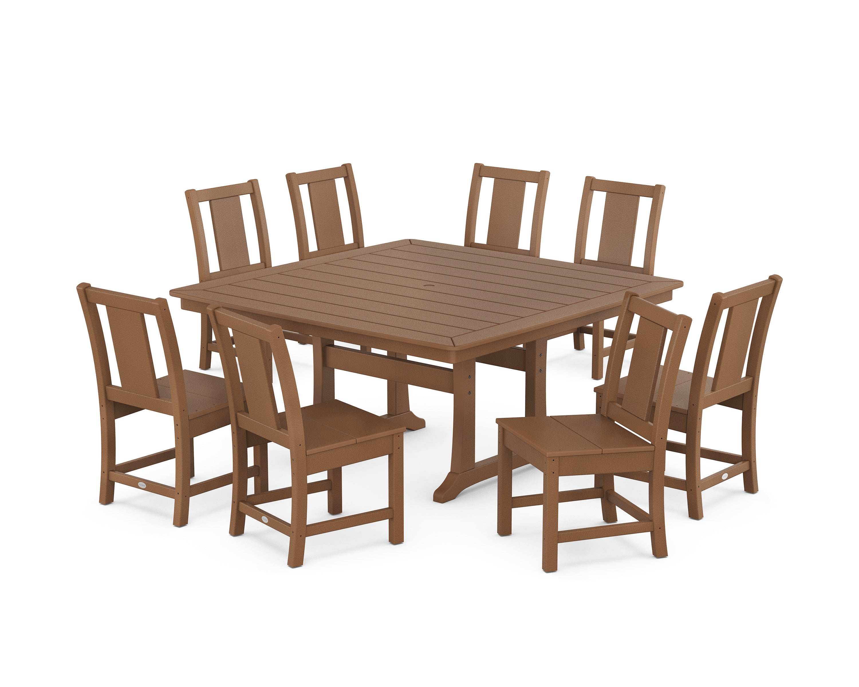 POLYWOOD Prairie Side Chair 9-Piece Square Dining Set with Trestle Legs in Teak