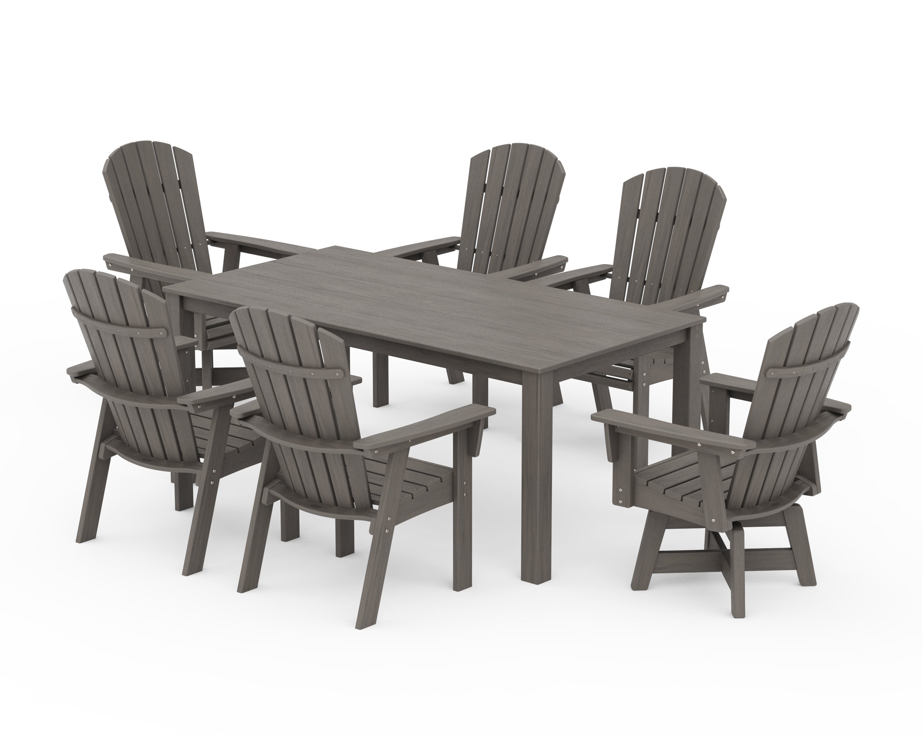 POLYWOOD Nautical Curveback Adirondack Swivel 7-Piece Parsons Dining Set in Driftwood