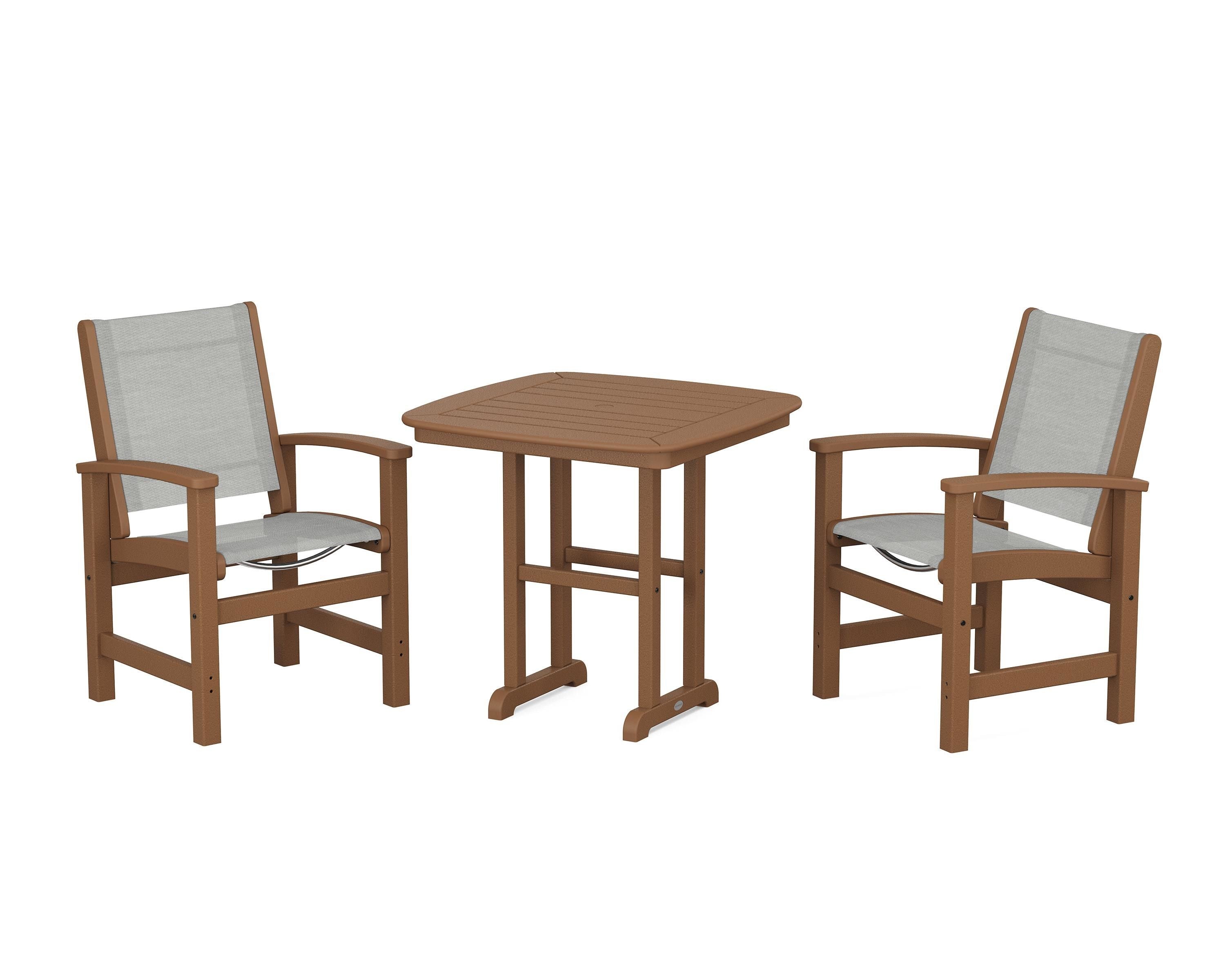 POLYWOOD Coastal 3-Piece Dining Set in Teak / Metallic Sling