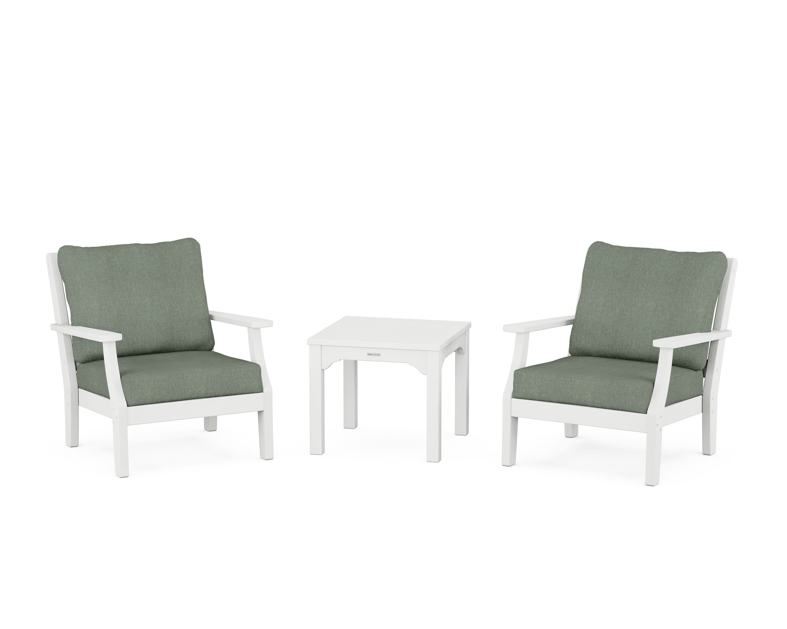 Martha Stewart by POLYWOOD Chinoiserie 3-Piece Deep Seating Set in White / Cast Sage