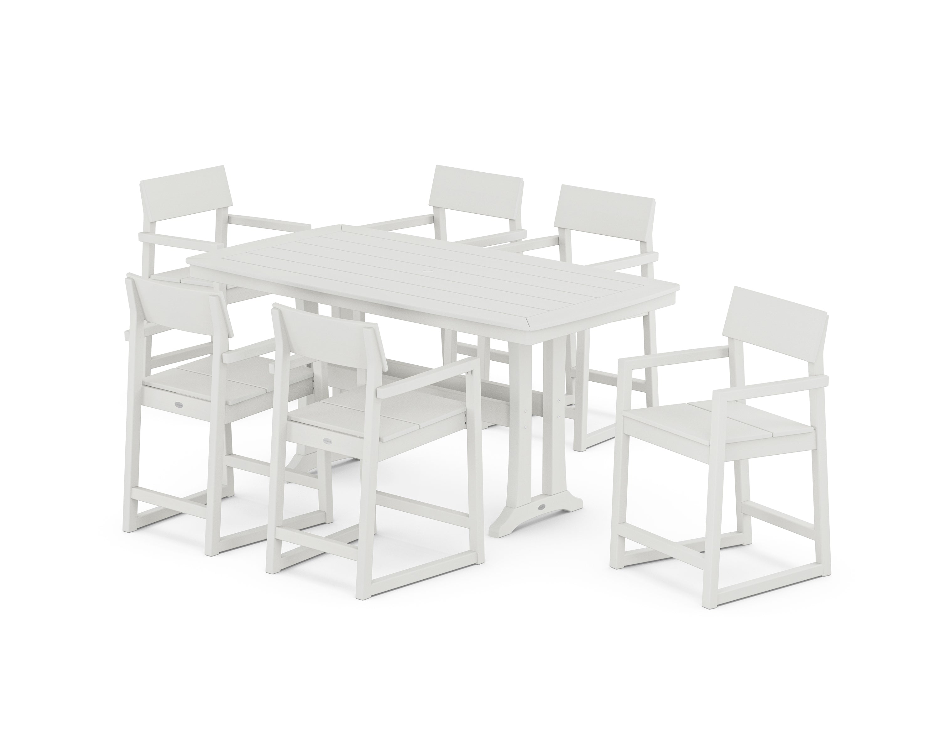 POLYWOOD® EDGE Arm Chair 7-Piece Counter Set with Trestle Legs in Vintage White
