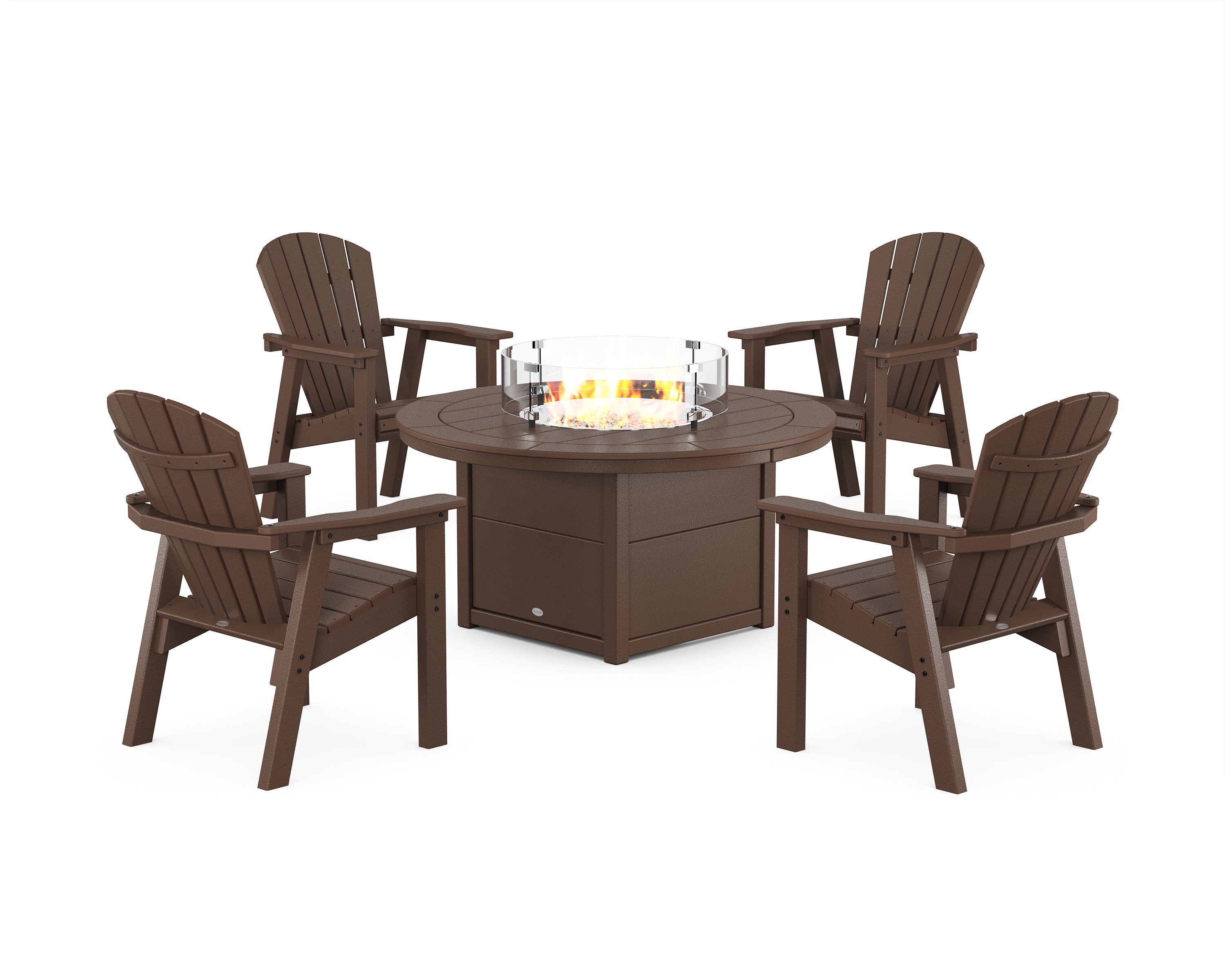 POLYWOOD Seashell 4-Piece Upright Adirondack Conversation Set with Fire Pit Table in Mahogany