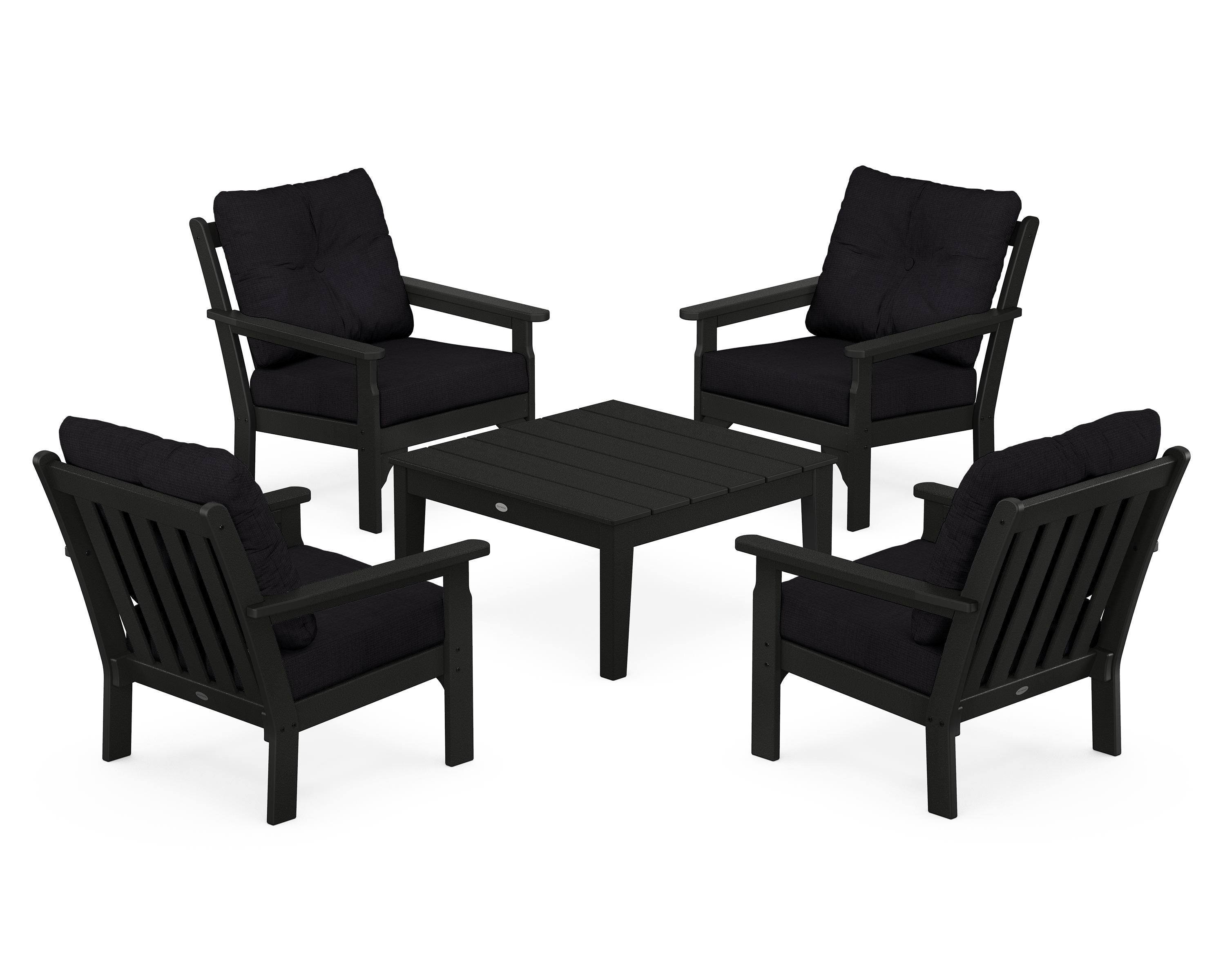 POLYWOOD Vineyard 5-Piece Deep Seating Conversation Set in Black / Midnight Linen