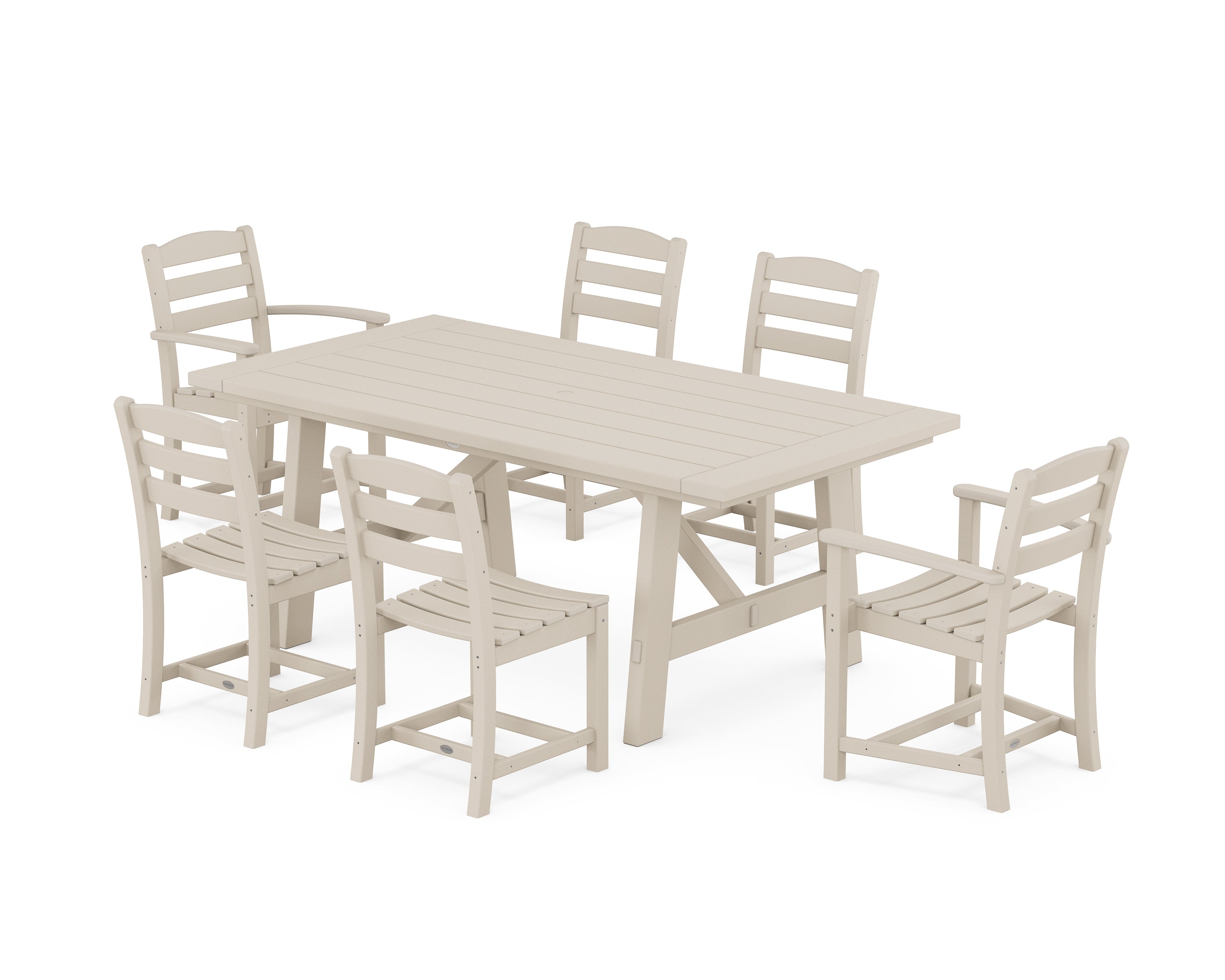 POLYWOOD La Casa Café 7-Piece Rustic Farmhouse Dining Set in Sand