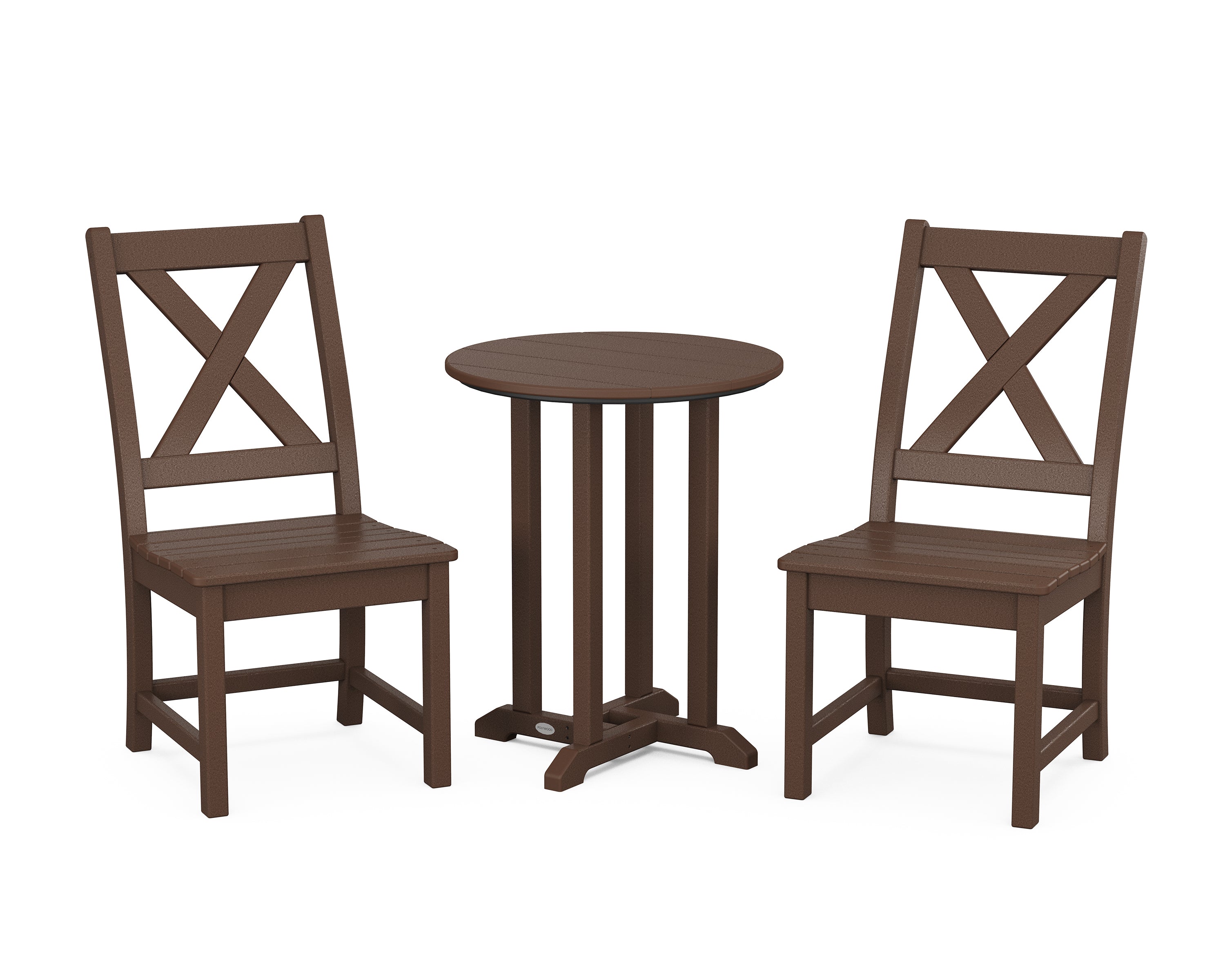 POLYWOOD Braxton Side Chair 3-Piece Round Bistro Dining Set in Mahogany