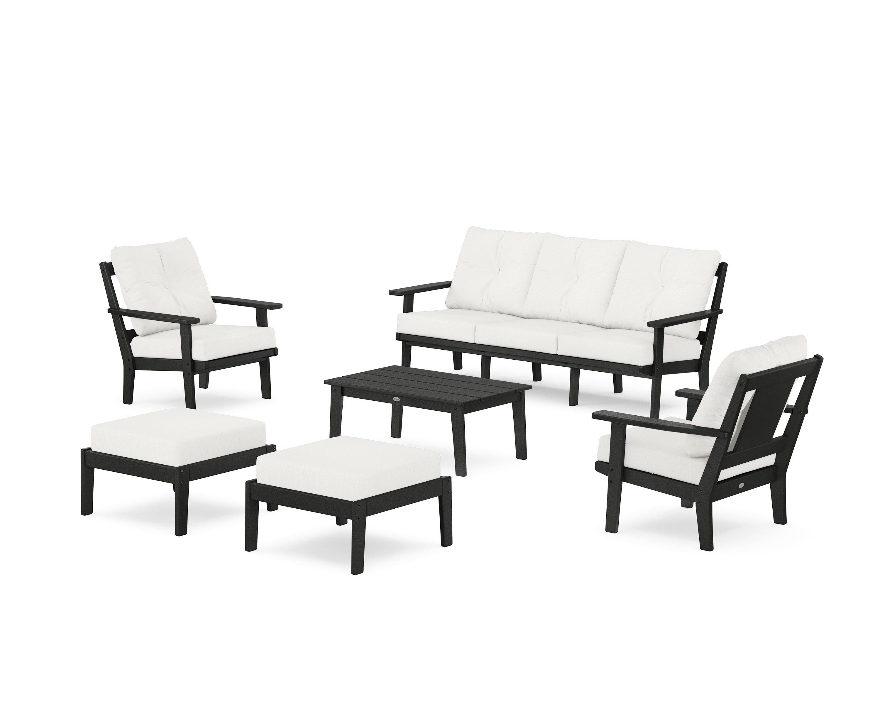 POLYWOOD Prairie 6-Piece Lounge Sofa Set in Black / Natural Linen