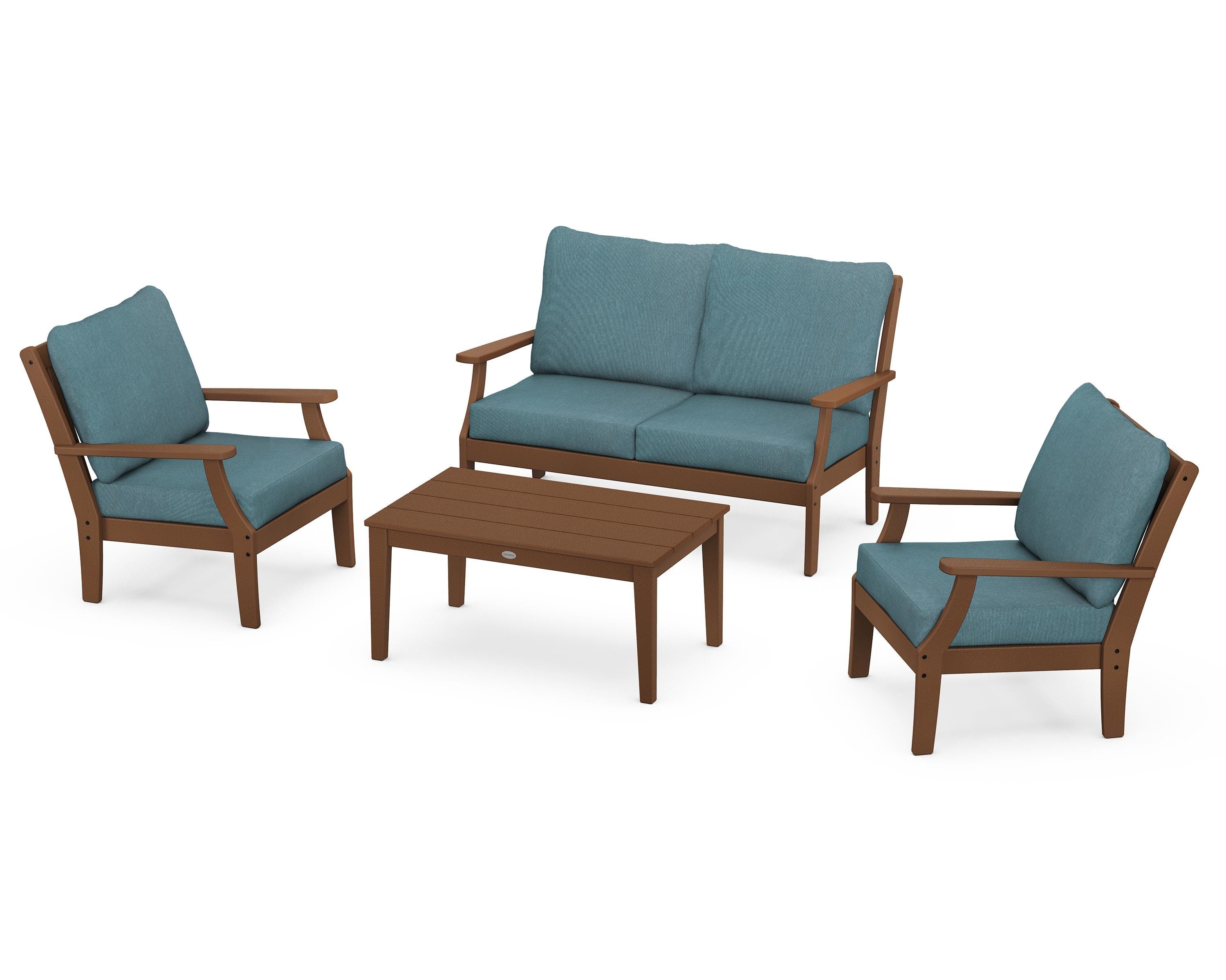 POLYWOOD Braxton 4-Piece Deep Seating Chair Set in Teak / Ocean Teal