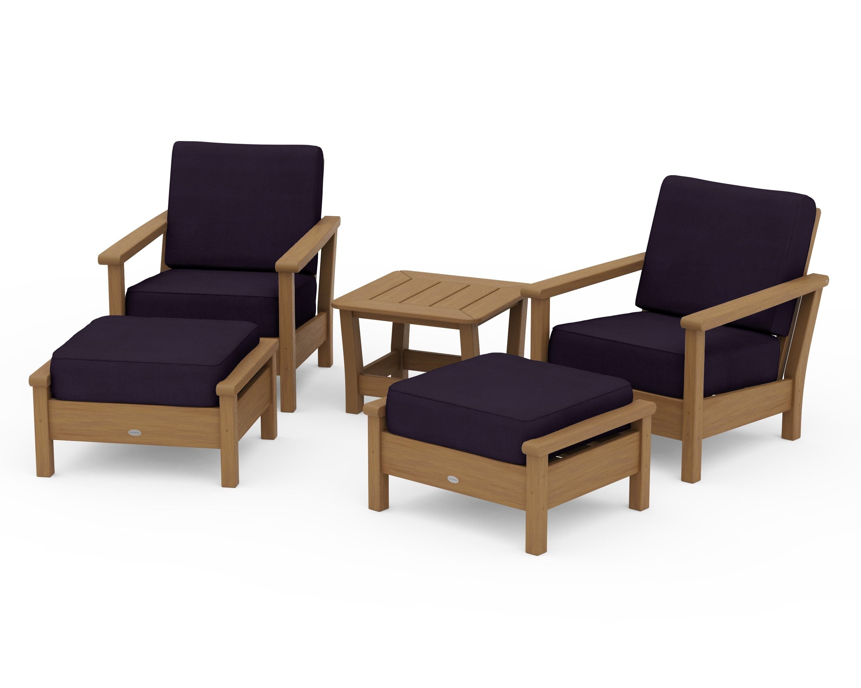 POLYWOOD Harbour 5-Piece Deep Seating Chair Set in Natural / Navy Linen