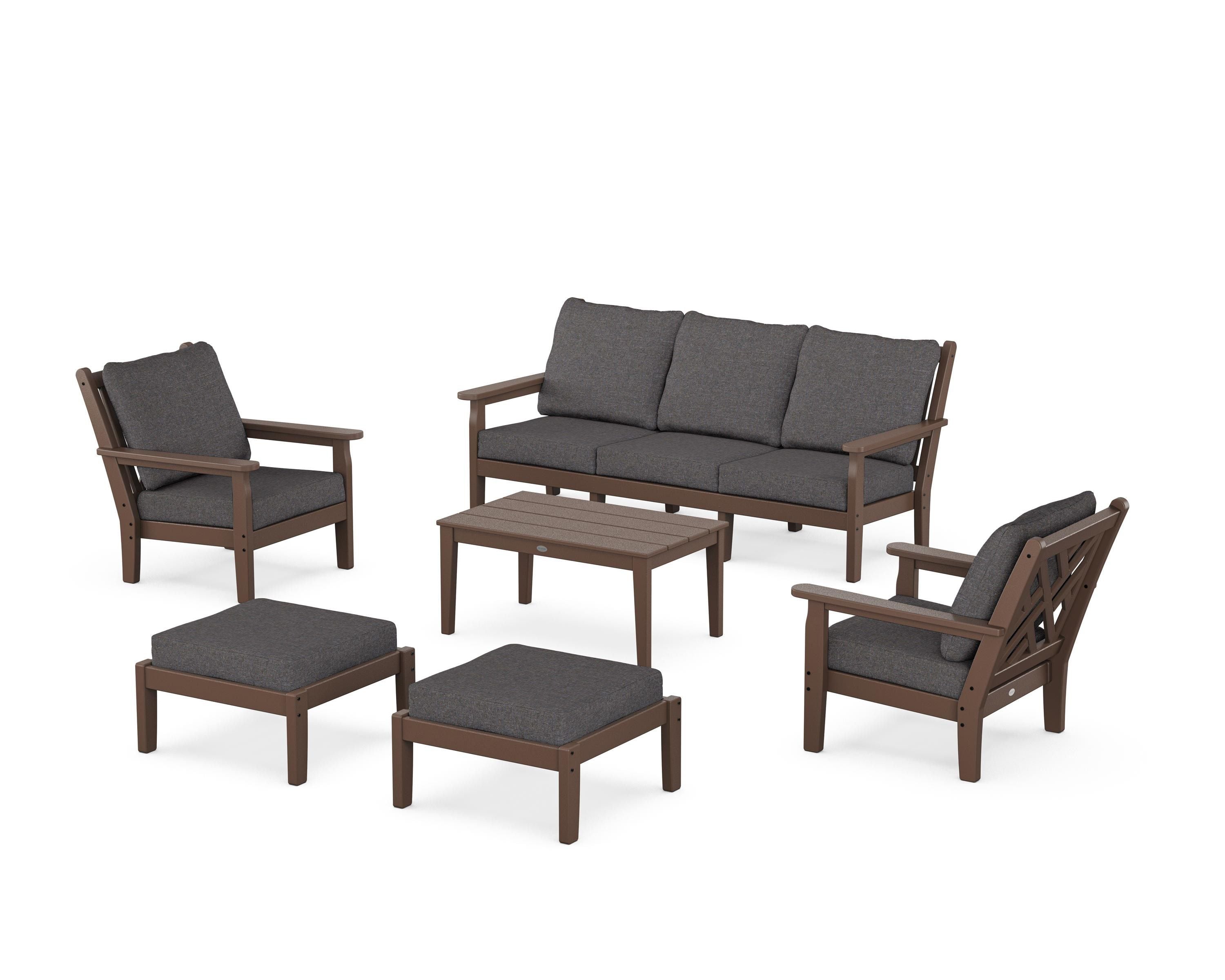 POLYWOOD Chippendale 6-Piece Lounge Sofa Set in Mahogany / Ash Charcoal