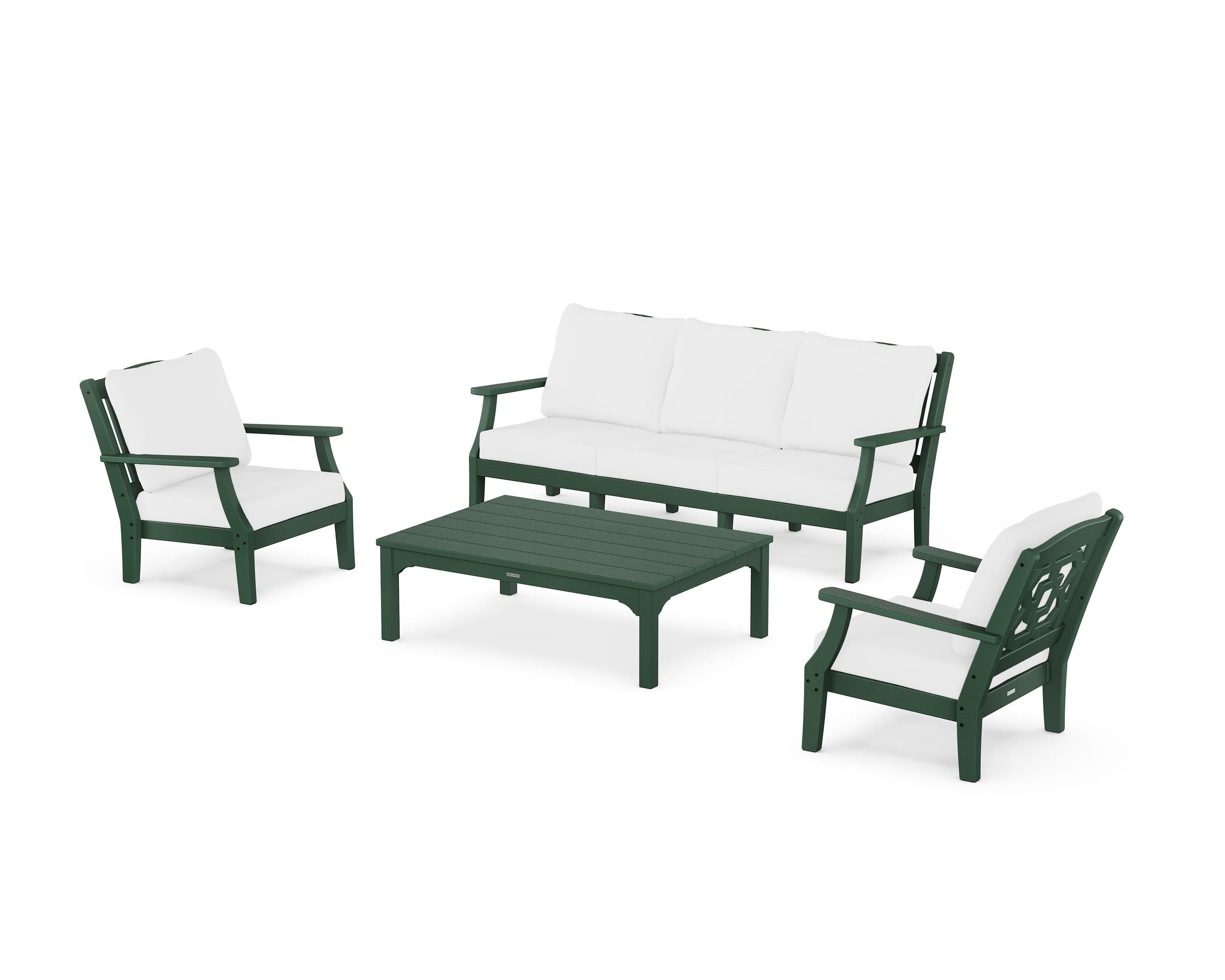 Martha Stewart by POLYWOOD Chinoiserie 4-Piece Deep Seating Set with Sofa in Green / Natural