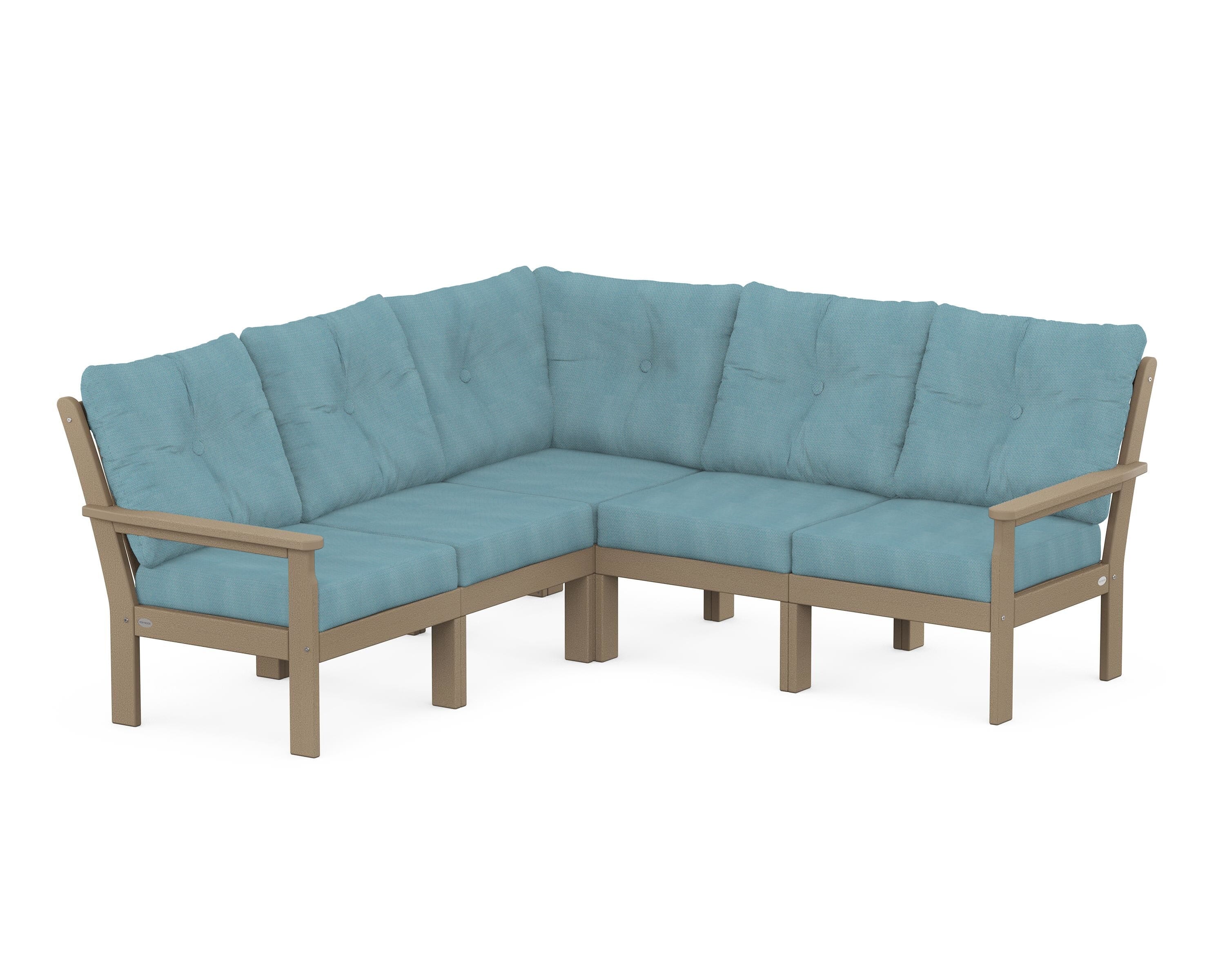 POLYWOOD Vineyard 5-Piece Sectional in Vintage Sahara / Lattice Sky Blue