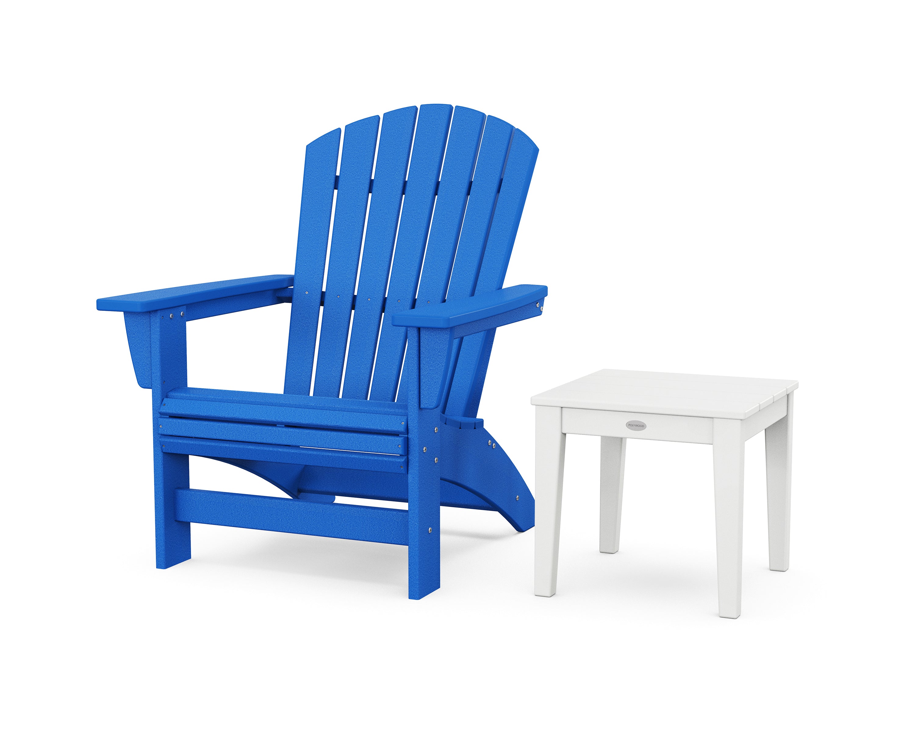 POLYWOOD Nautical Grand Adirondack Chair with Side Table in Pacific Blue / White