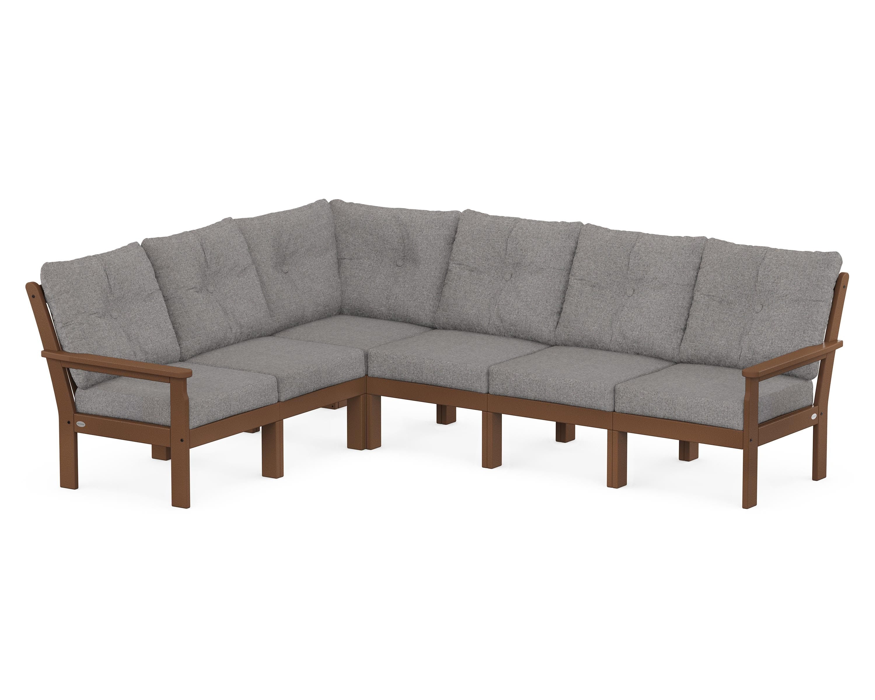 POLYWOOD Vineyard 6-Piece Sectional in Teak / Grey Mist