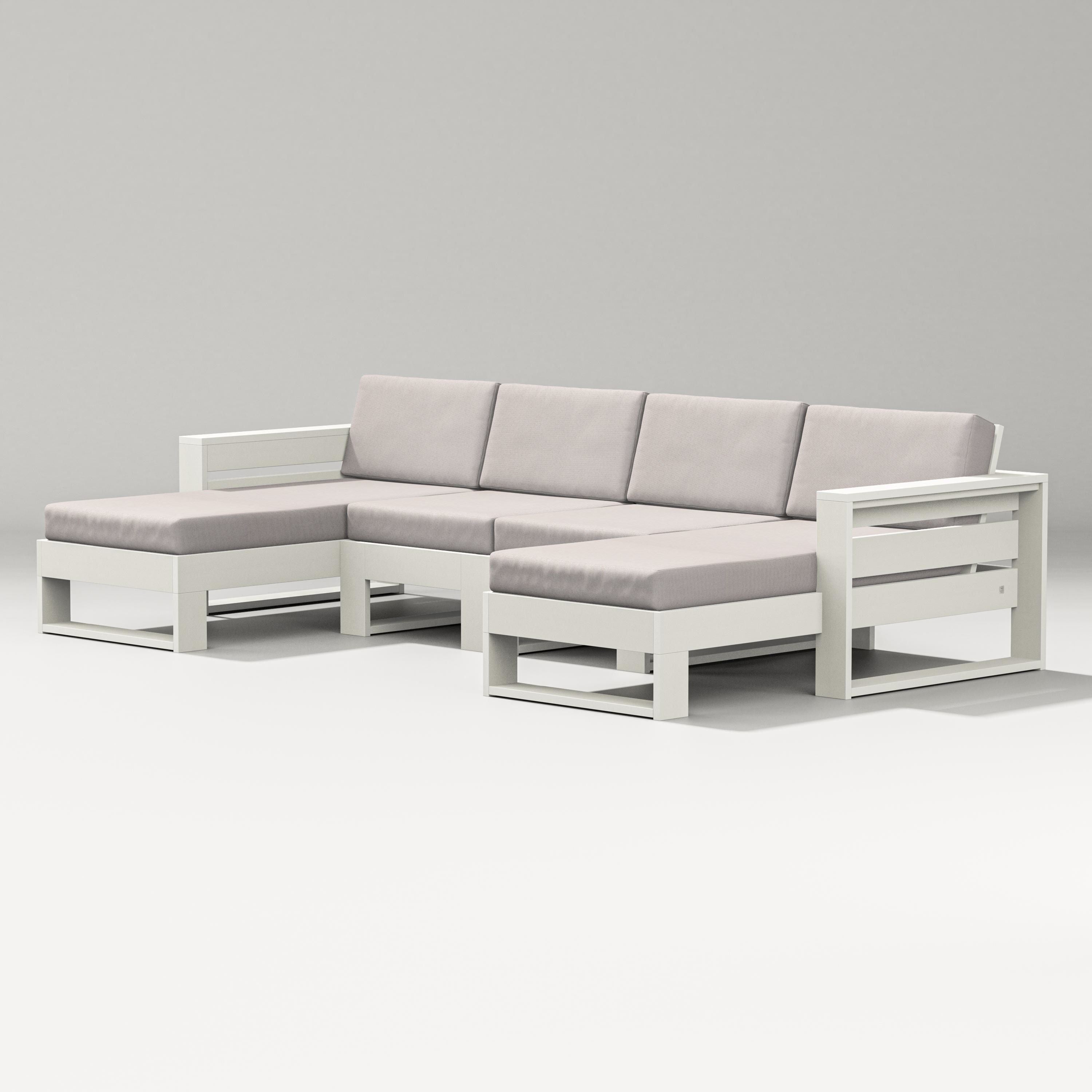 PW Designer Series Latitude Double Chaise Sectional in Vintage White / Dune Burlap