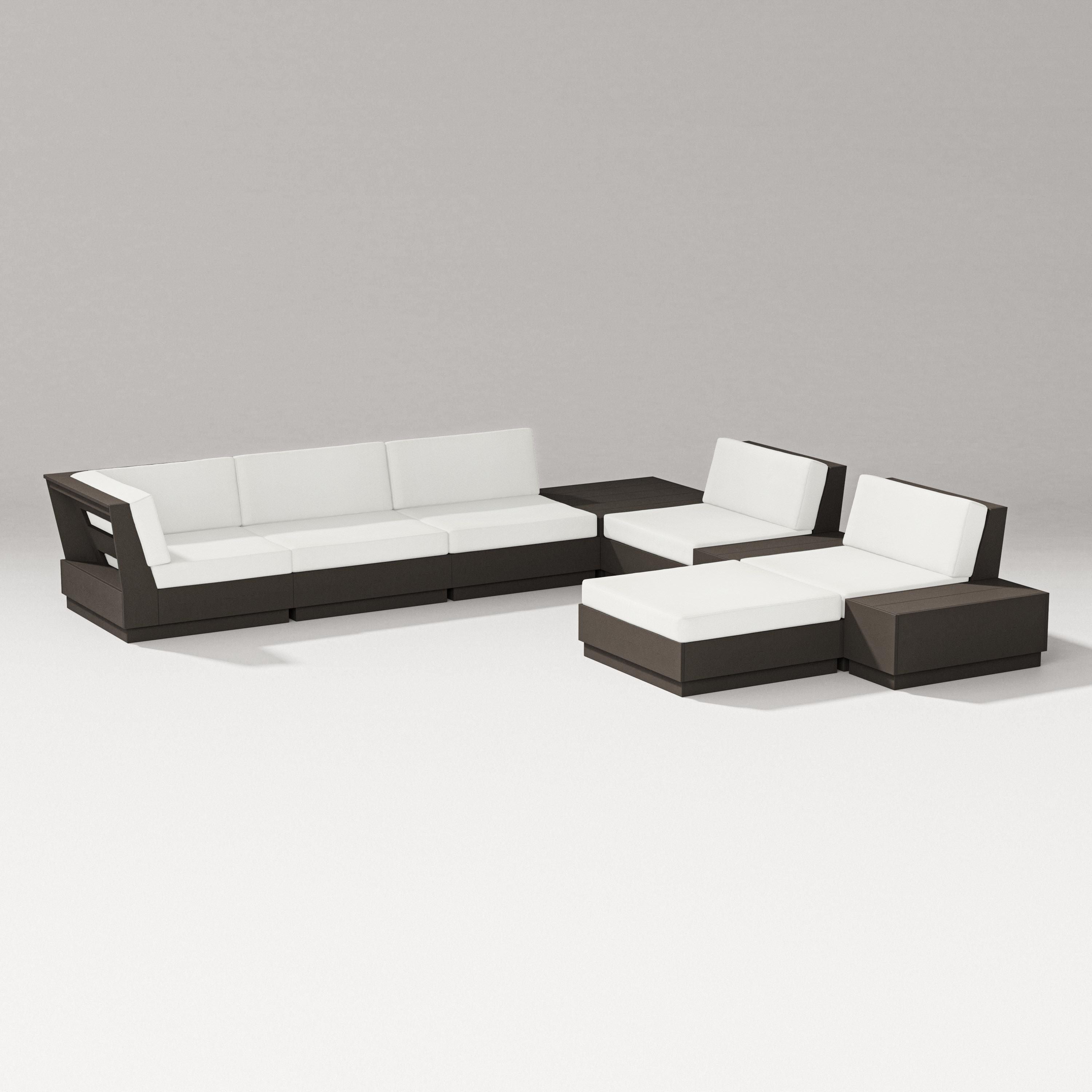 PW Designer Series Elevate 9-Piece Conversation Sectional in Vintage Coffee / Natural Linen