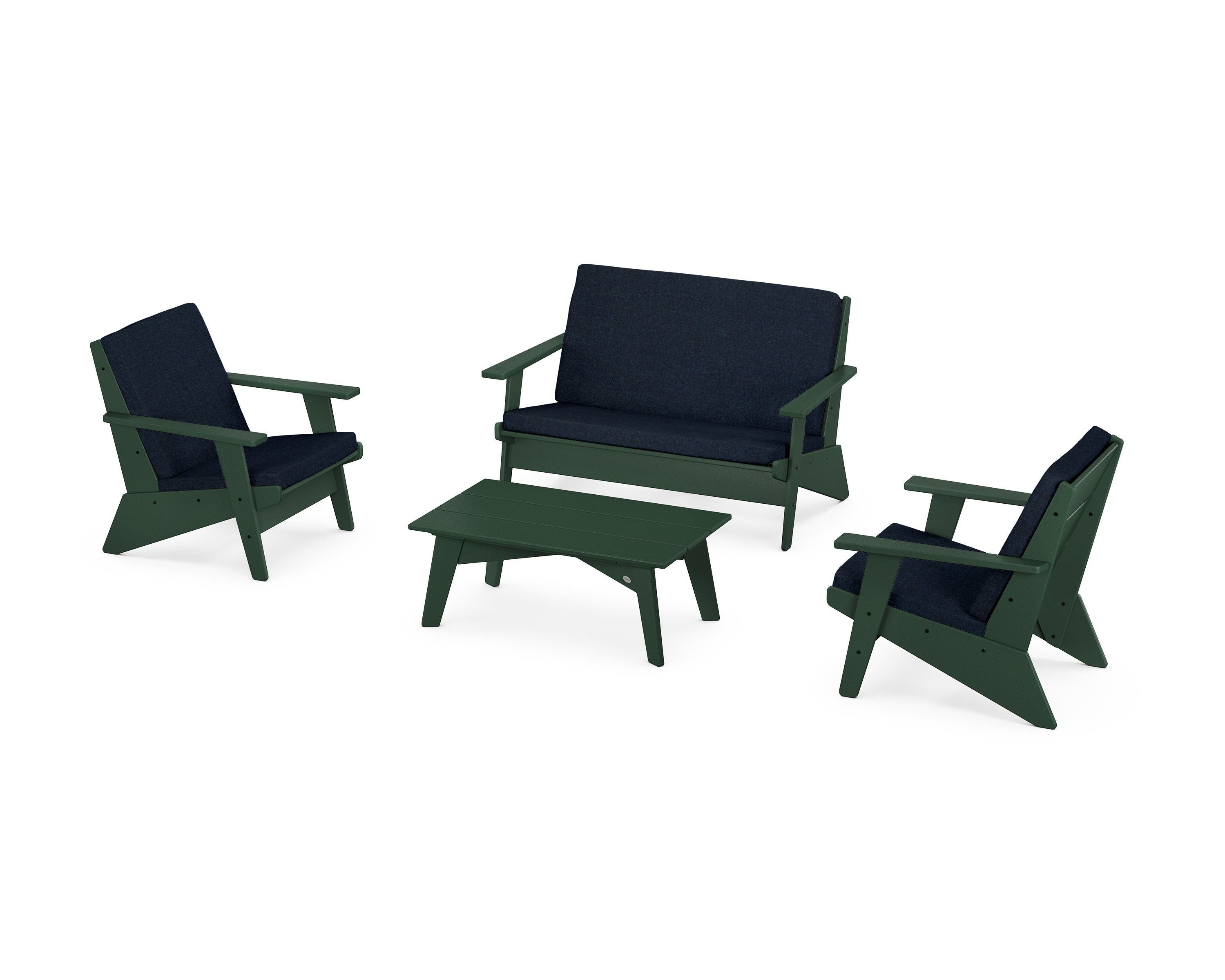 POLYWOOD Riviera Modern Lounge 4-Piece Set in Green / Marine Indigo