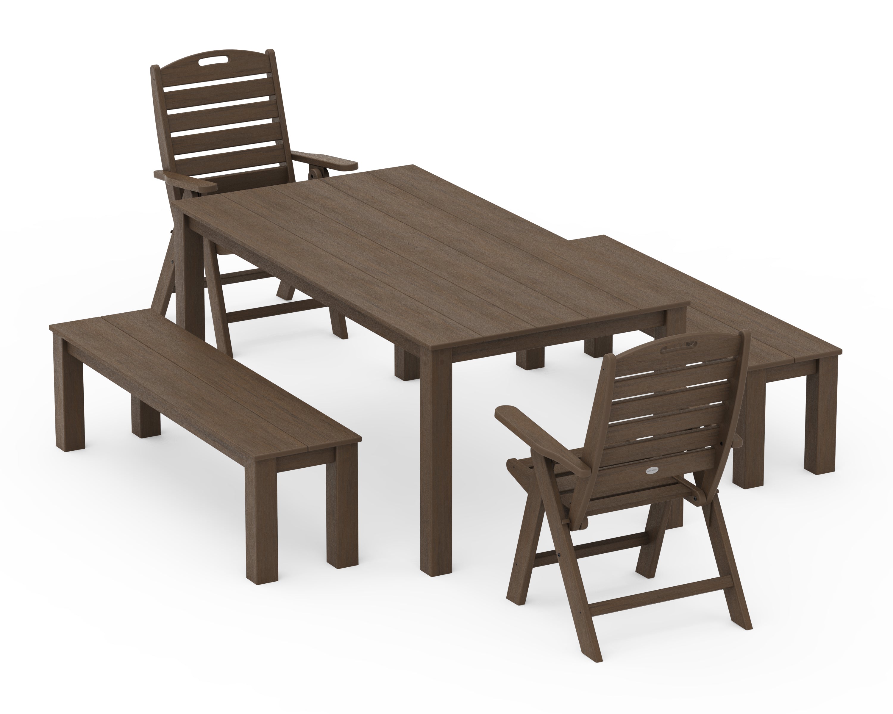 POLYWOOD Nautical Folding Highback Chair 5-Piece Parsons Dining Set with Benches in Kona
