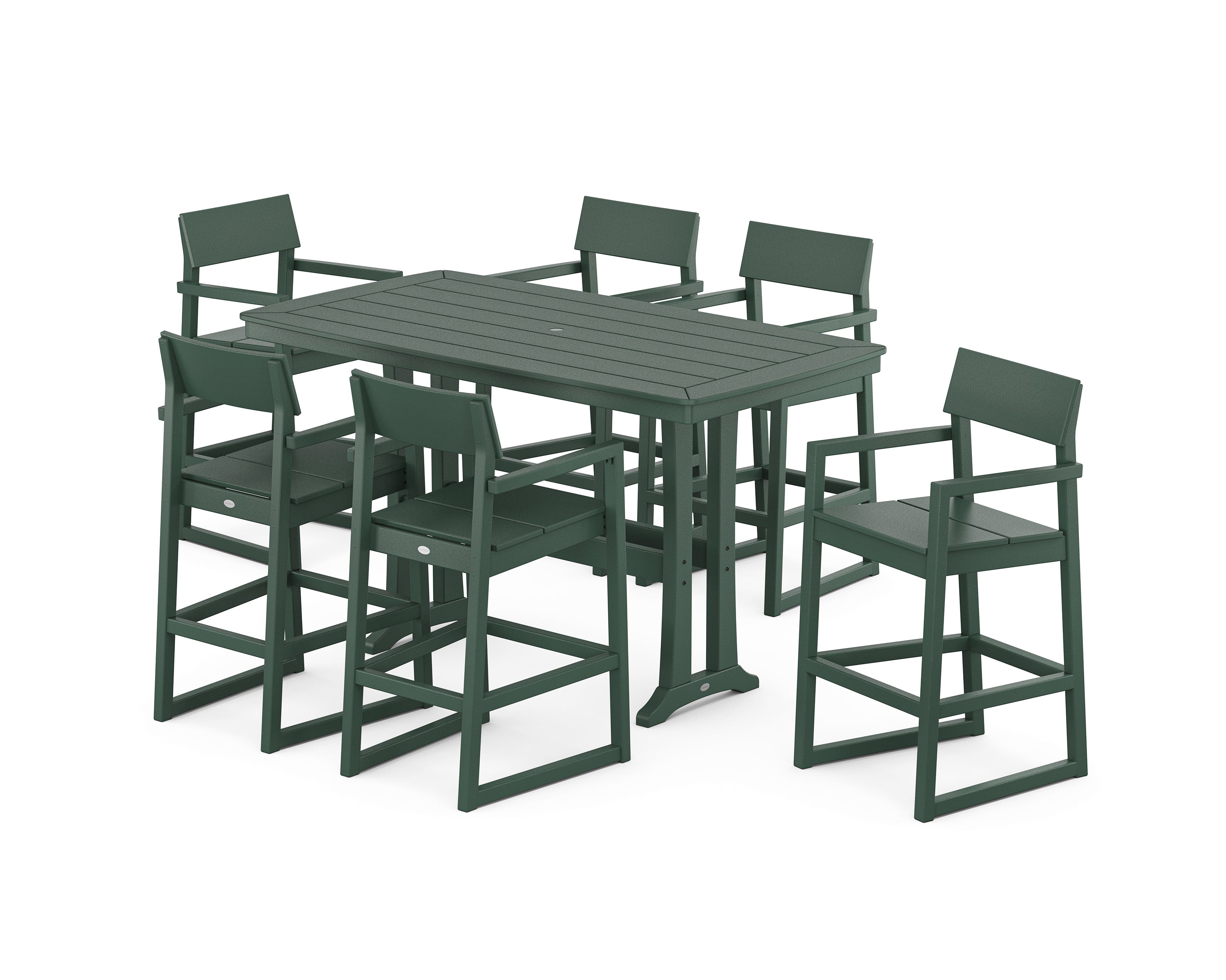 POLYWOOD EDGE Arm Chair 7-Piece Bar Set with Trestle Legs in Green