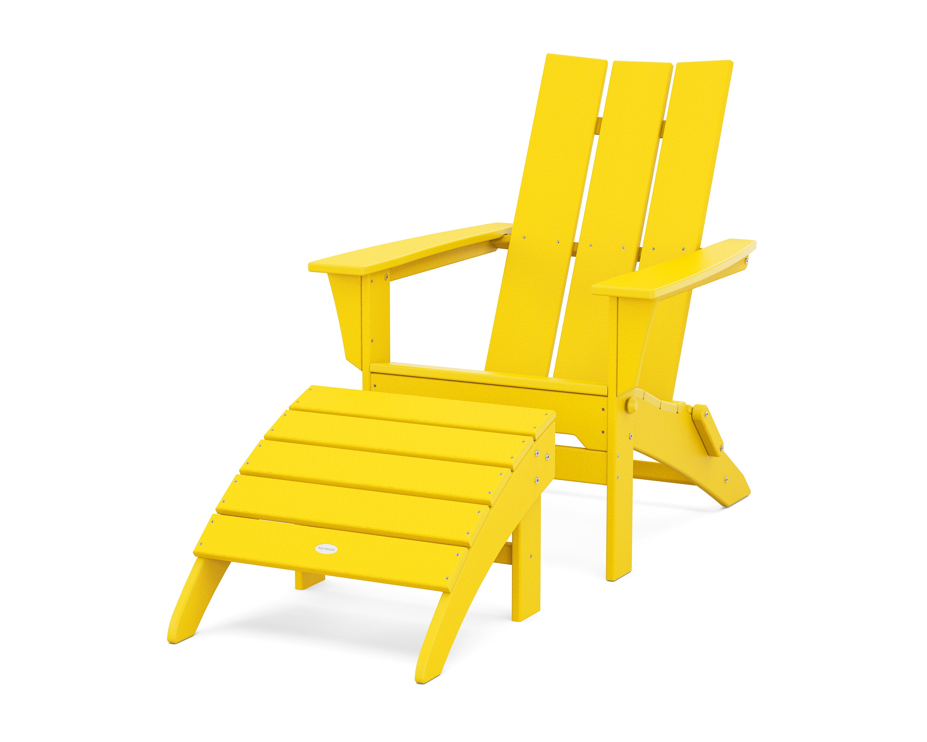 POLYWOOD Modern Folding Adirondack Chair 2-Piece Set with Ottoman in Lemon