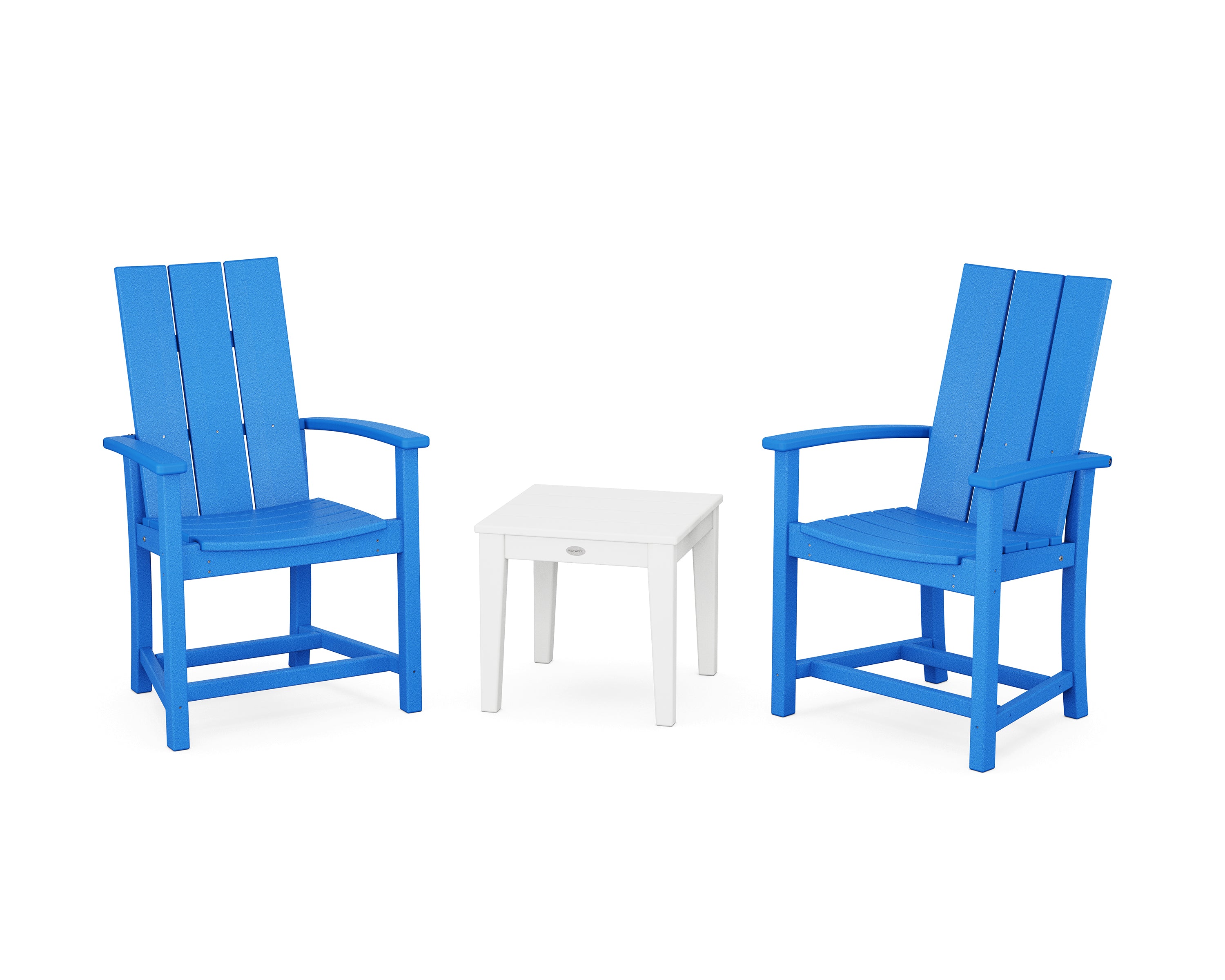 POLYWOOD Modern 3-Piece Upright Adirondack Chair Set in Pacific Blue / White