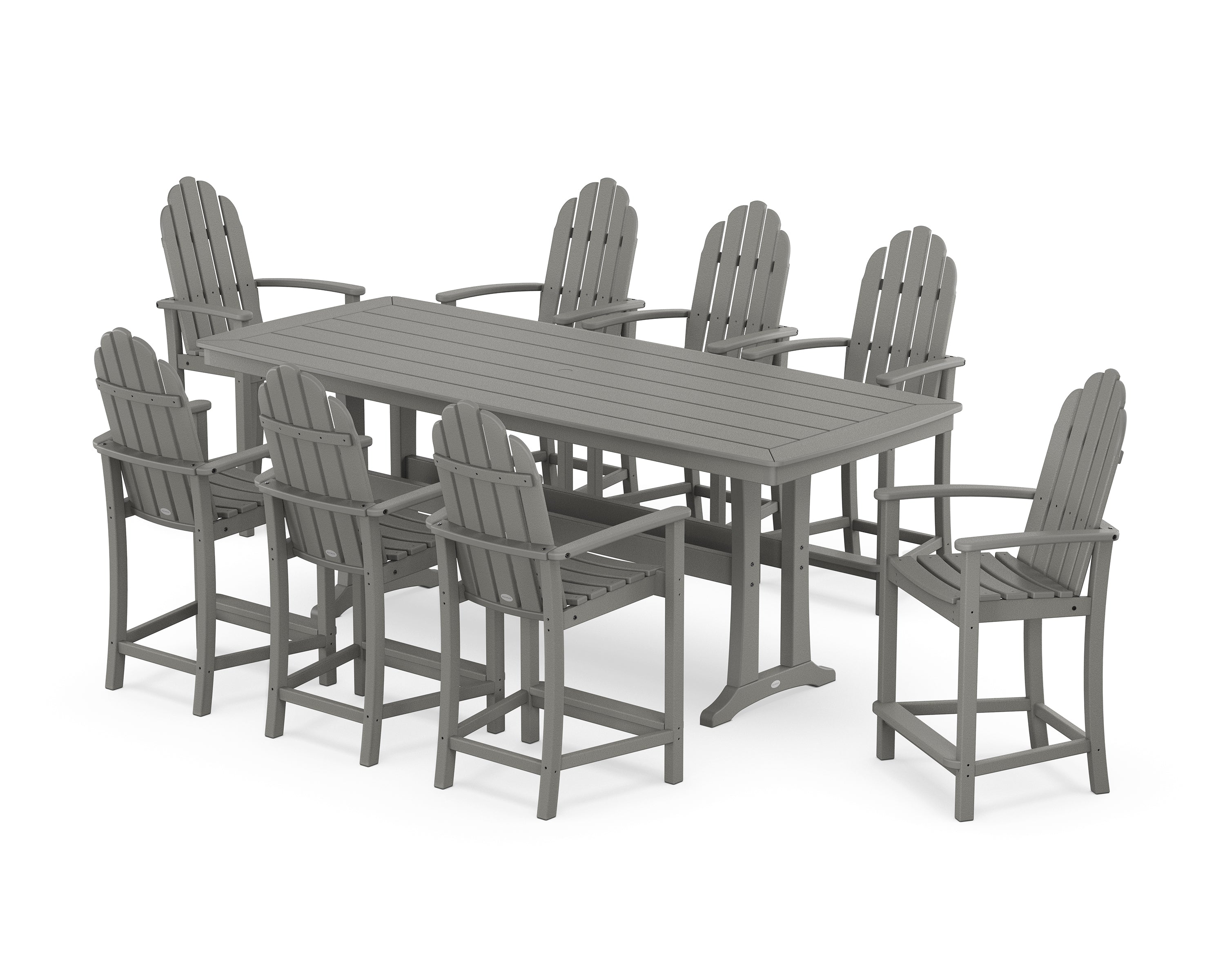 POLYWOOD Classic Adirondack 9-Piece Counter Set with Trestle Legs in Slate Grey