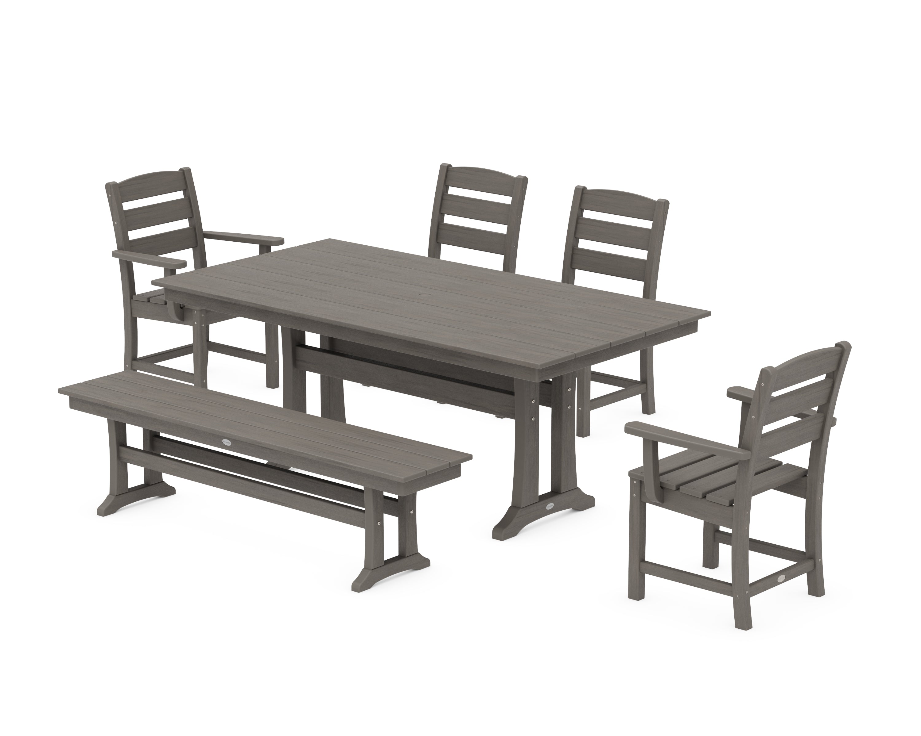 POLYWOOD Lakeside 6-Piece Farmhouse Dining Set With Trestle Legs in Driftwood